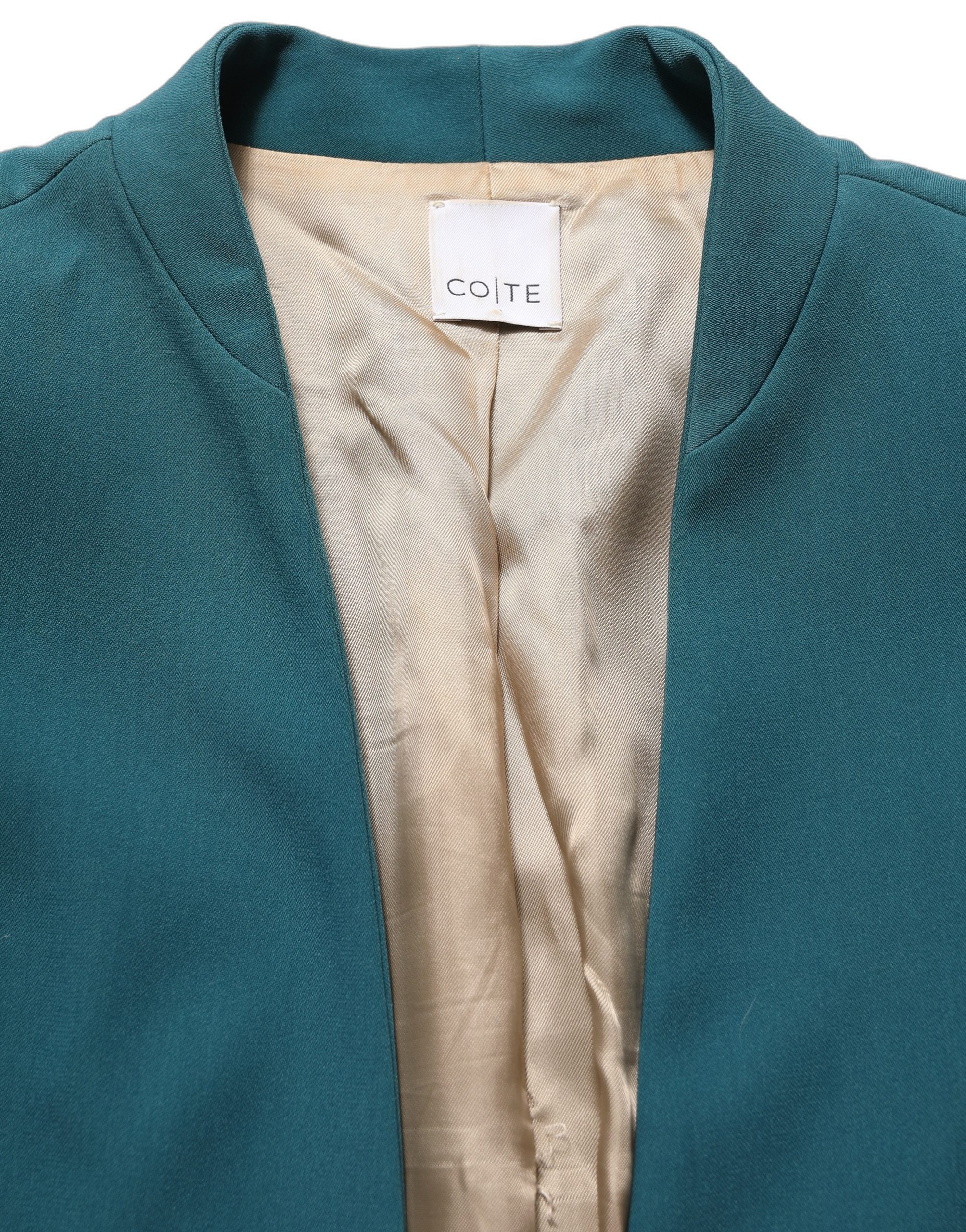 CO|TE Dark Green Beige Polyester Overcoat Women Blazer Jacket