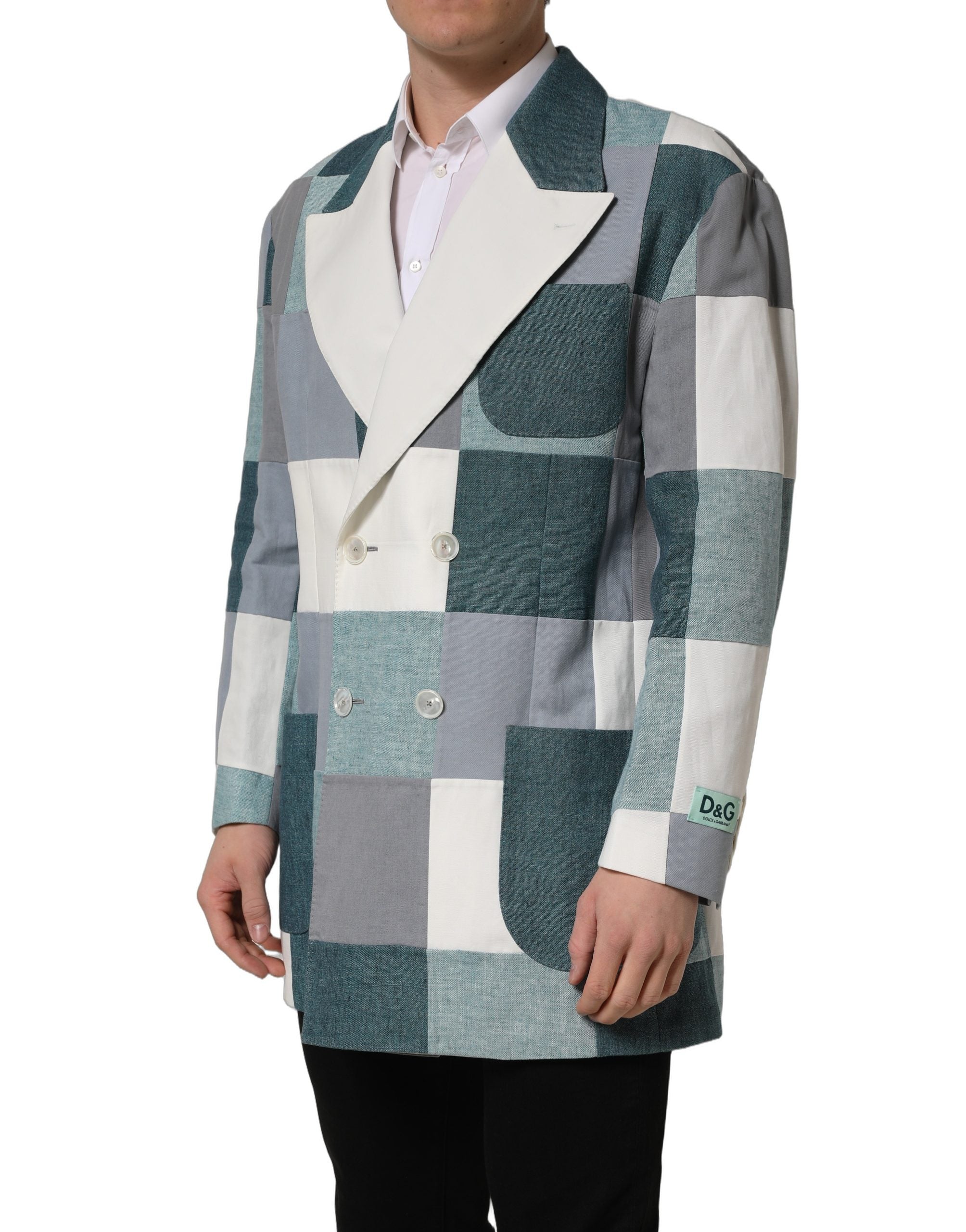 Dolce & Gabbana Multicolor Patchwork Linen Double Breasted Jacket