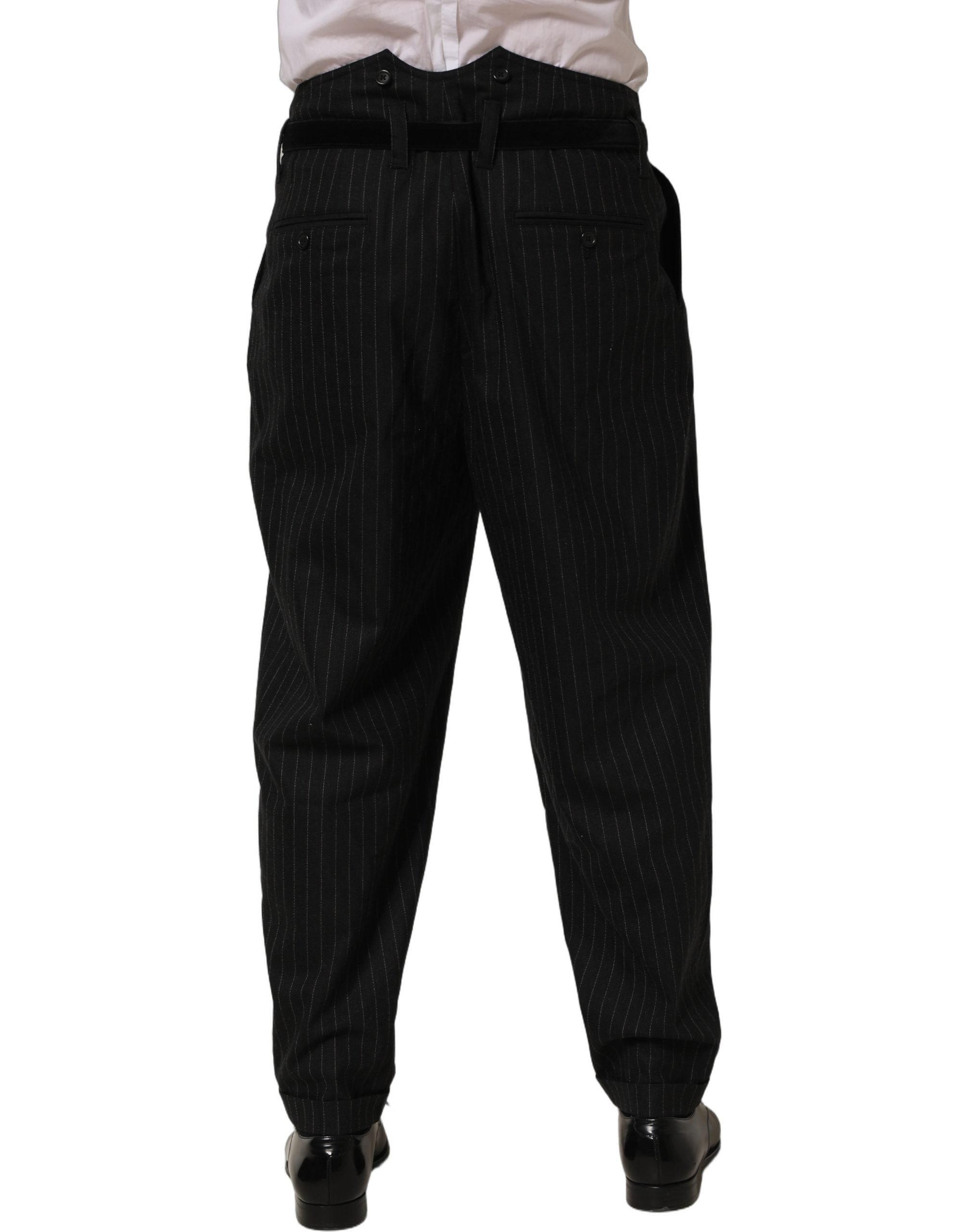 Dolce & Gabbana Black Pinstripe Wool Men Dress Trouser Pants