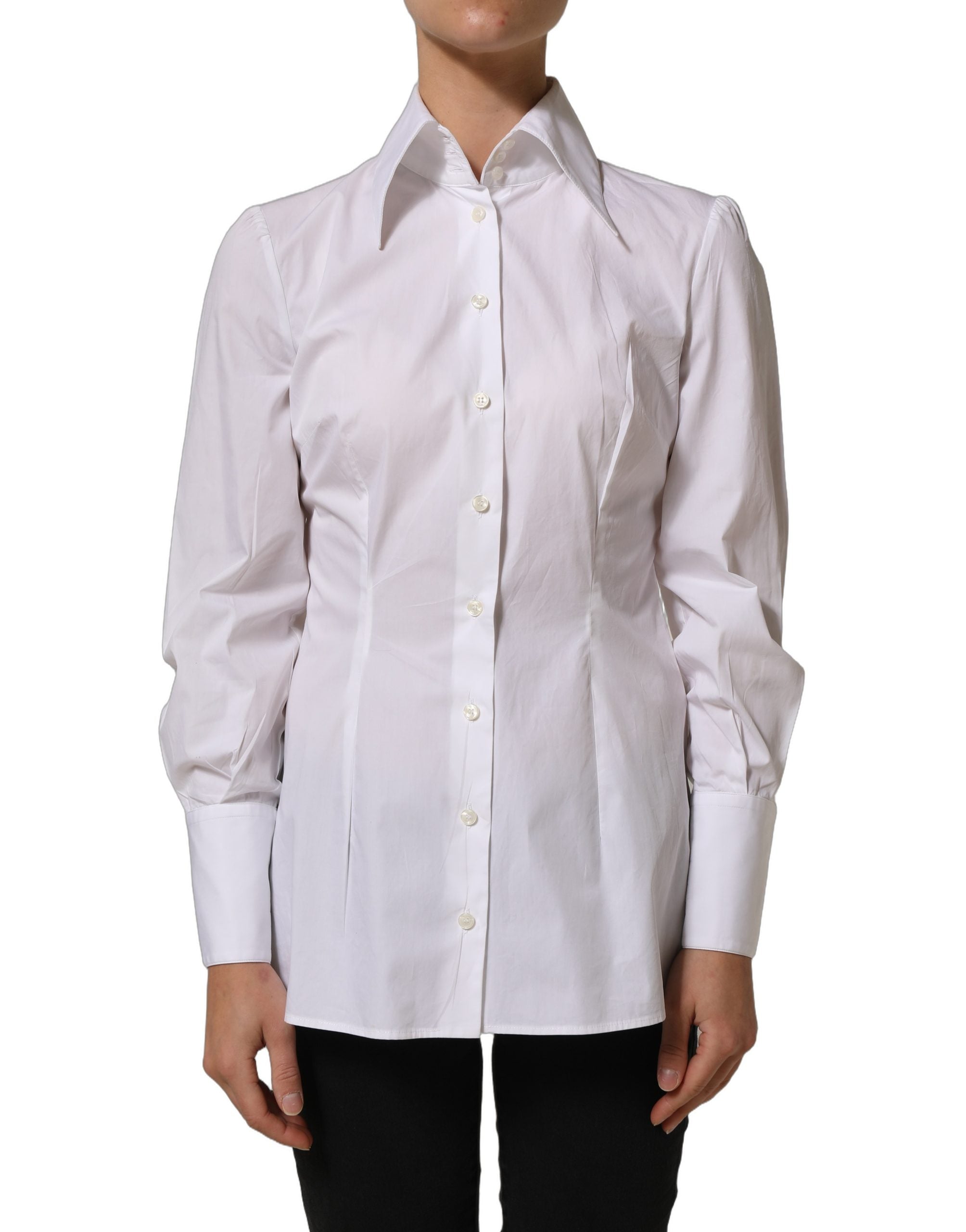 Dolce & Gabbana White Collared Long Sleeves Dress Shirt Top