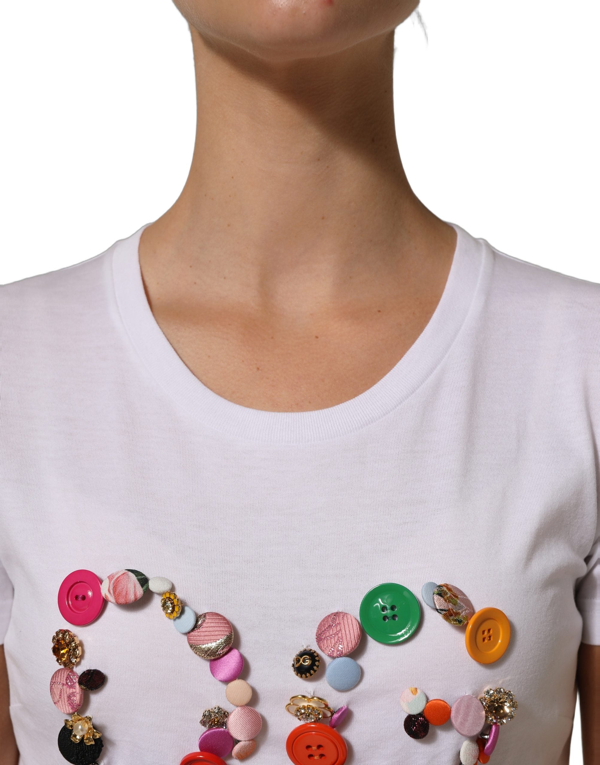Dolce & Gabbana White DG Logo Embellished Round Neck T-shirt