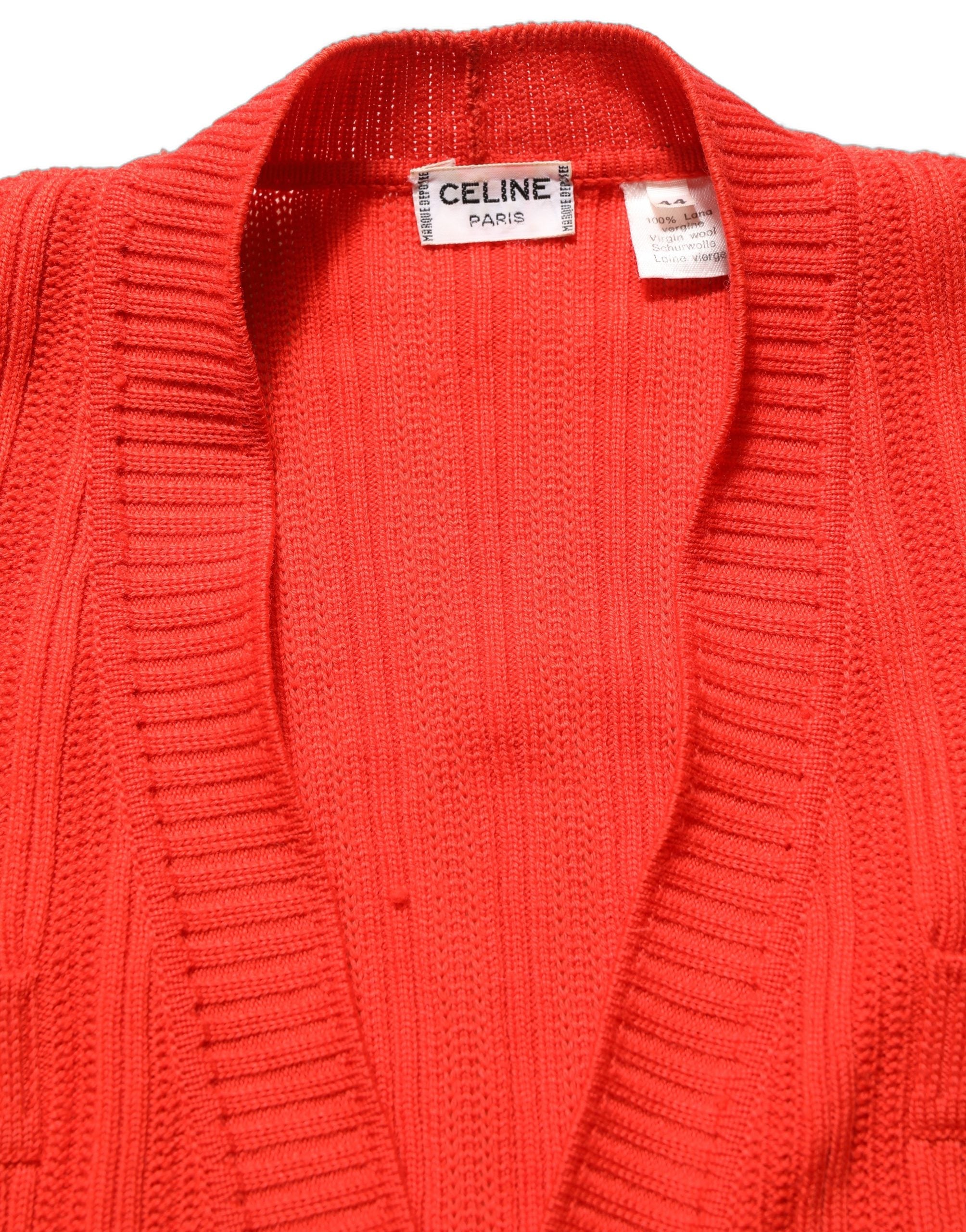Celine Red Wool Knit ButtonEmbellished Cardigan Sweater