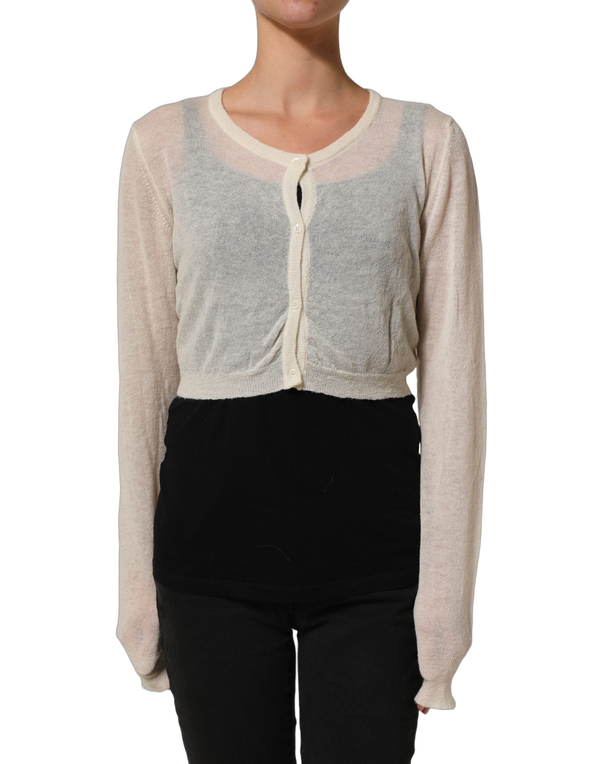 Ermanno Scervino White Knit Cropped Wool Cardigan Sweater