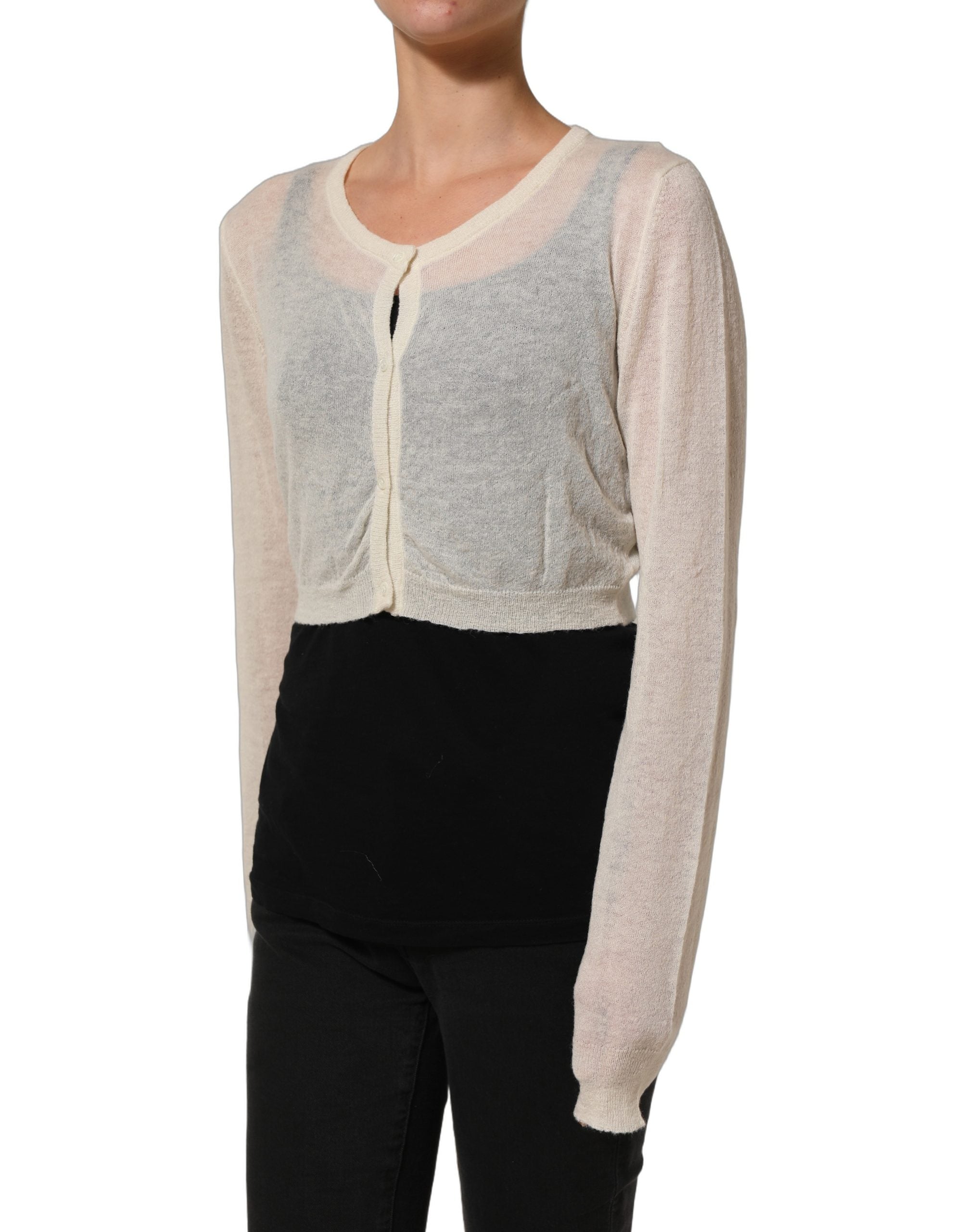 Ermanno Scervino White Knit Cropped Wool Cardigan Sweater