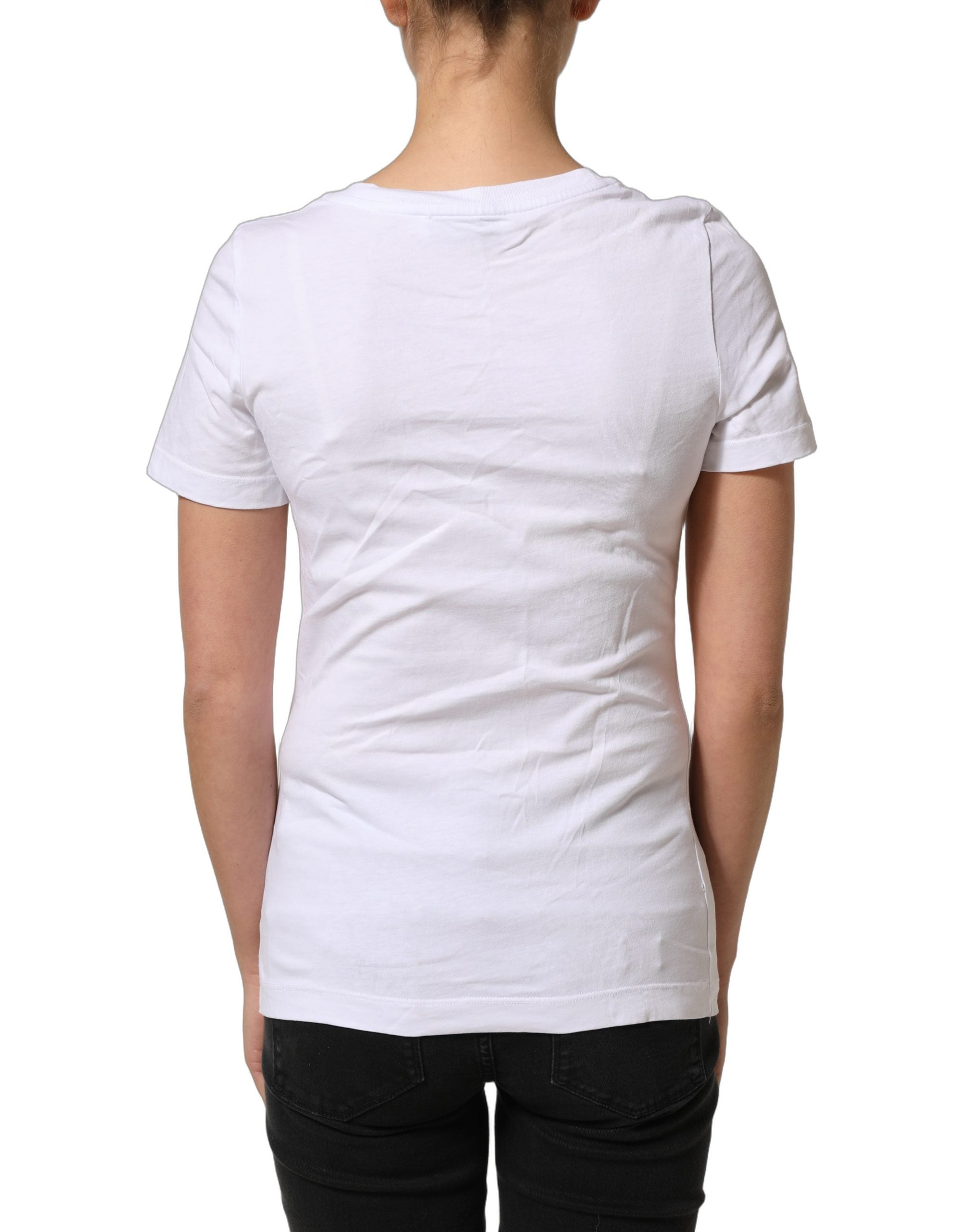 Dolce & Gabbana White Floral Logo Cotton Round Neck T-shirt