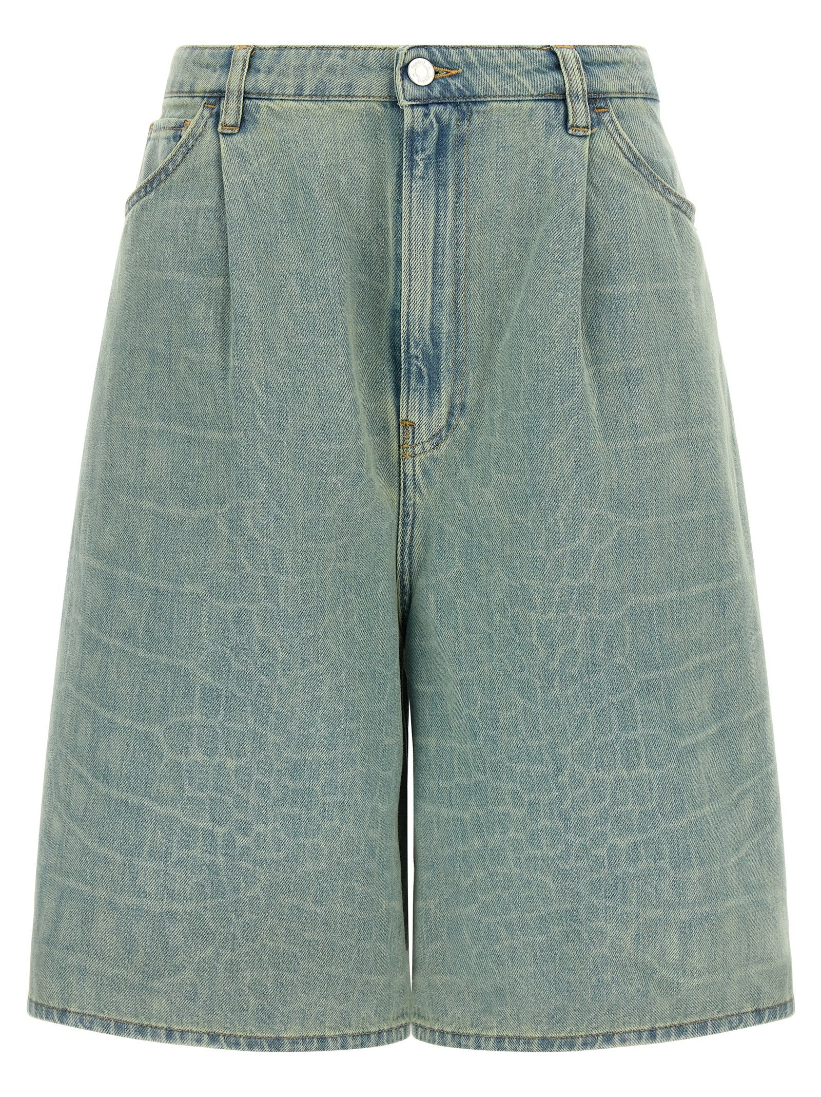 NUDE Blue Cotton Bermuda Shorts