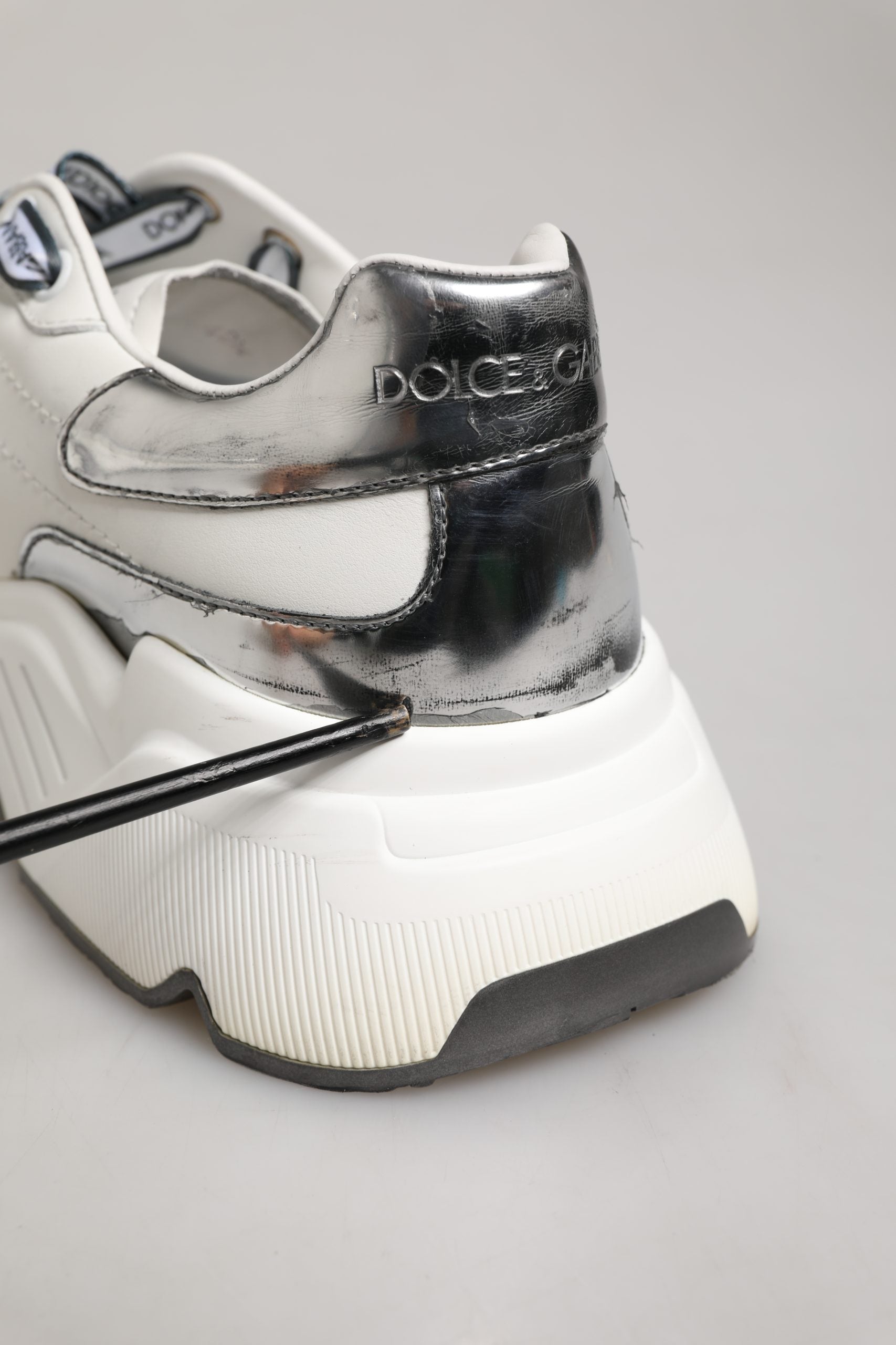 Dolce & Gabbana White Silver Daymaster Low Top Men Sneakers Shoes