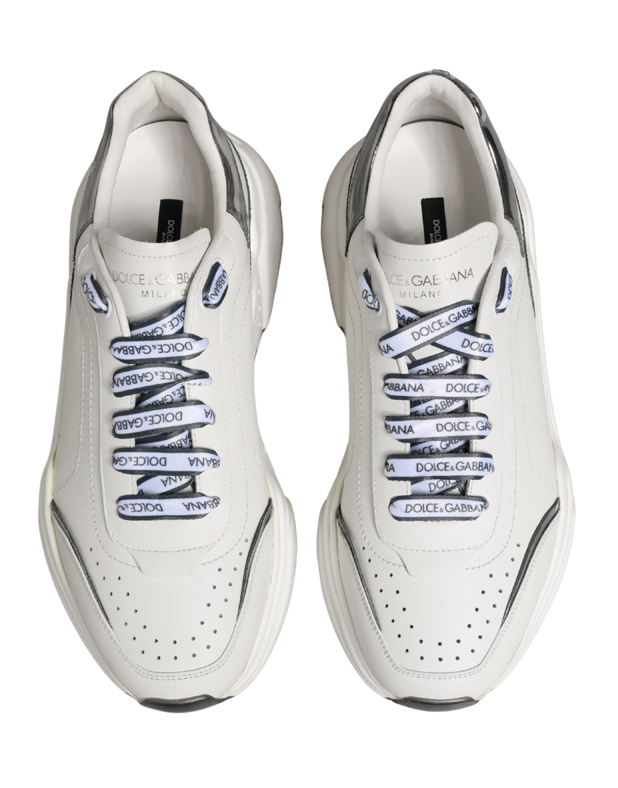 Dolce & Gabbana White Silver Daymaster Low Top Men Sneakers Shoes