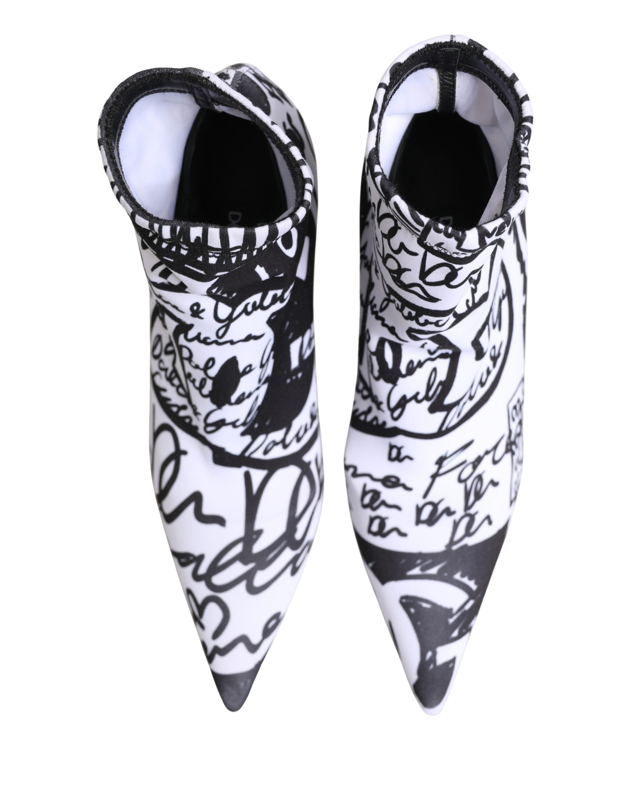 Dolce & Gabbana White Graffiti Stretch Ankle Boots Shoes
