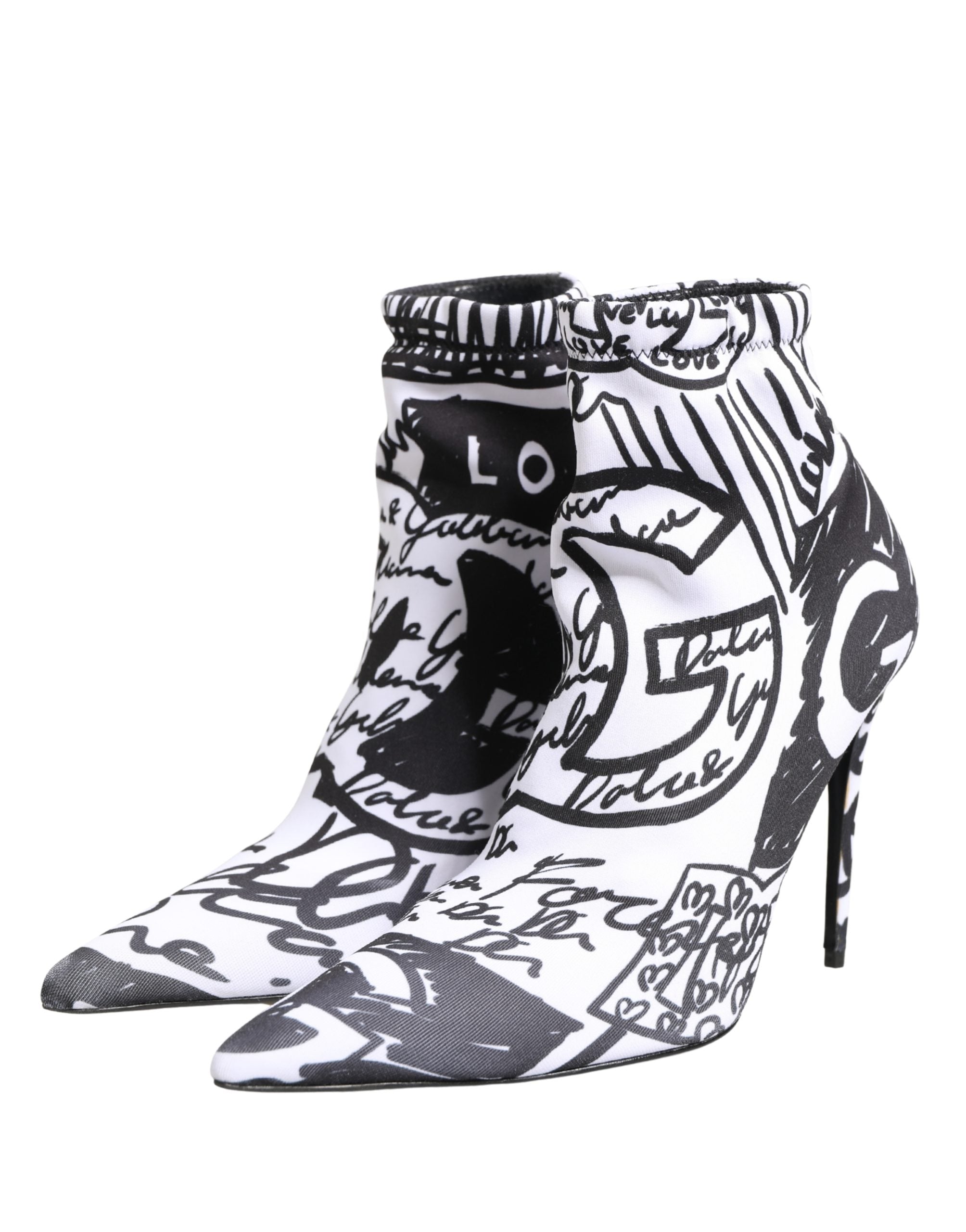 Dolce & Gabbana White Graffiti Stretch Ankle Boots Shoes