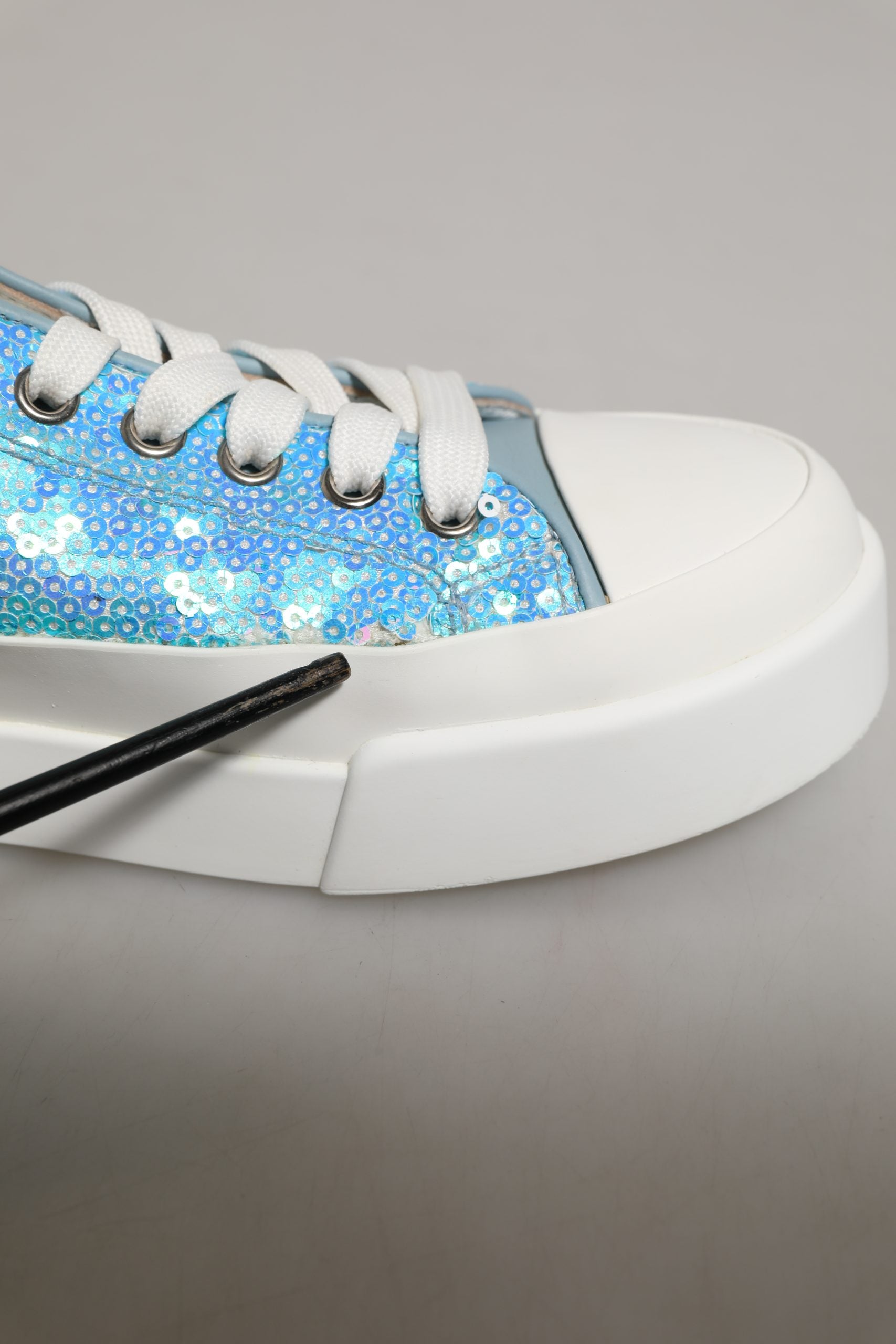 Dolce & Gabbana Blue White Sequin Logo Low Top Sneakers Shoes