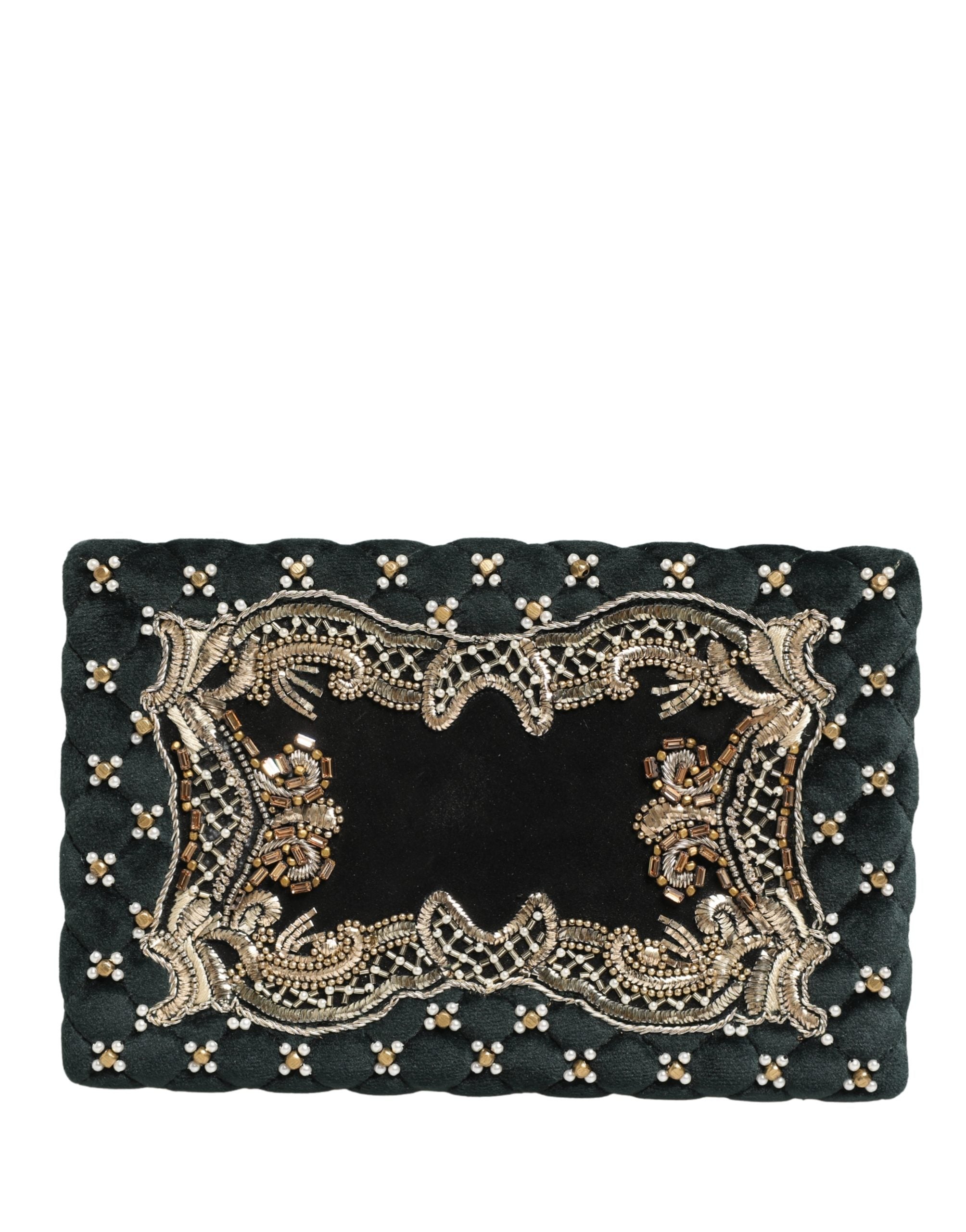 Dolce & Gabbana Black Velvet Gold Frame Clutch Evening Clutch Purse Bag