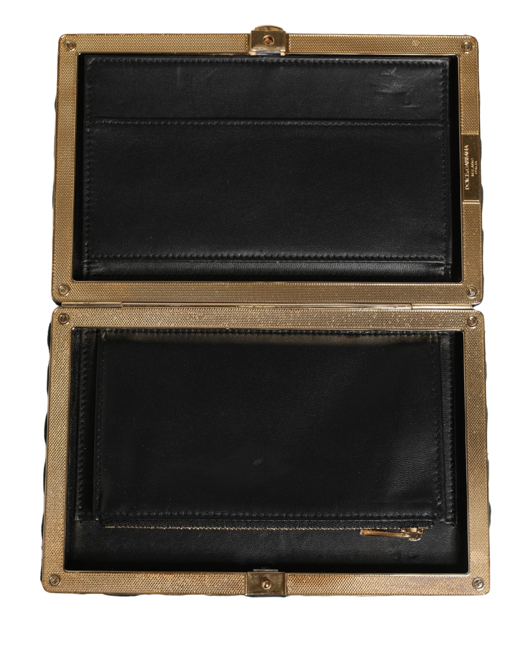 Dolce & Gabbana Black Velvet Gold Frame Clutch Evening Clutch Purse Bag
