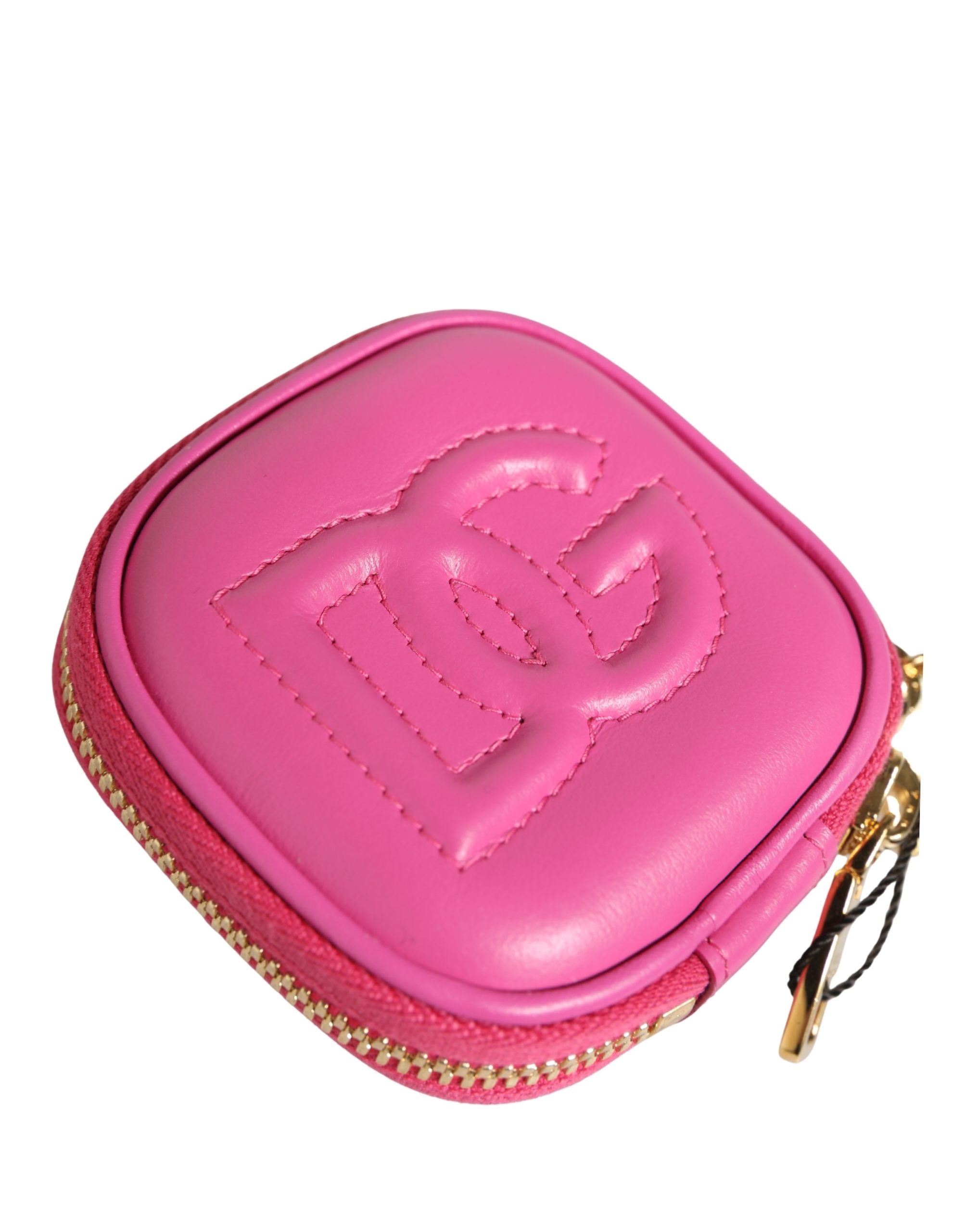Dolce & Gabbana Pink Lamb Leather Embossed Logo Holder Airpod Case