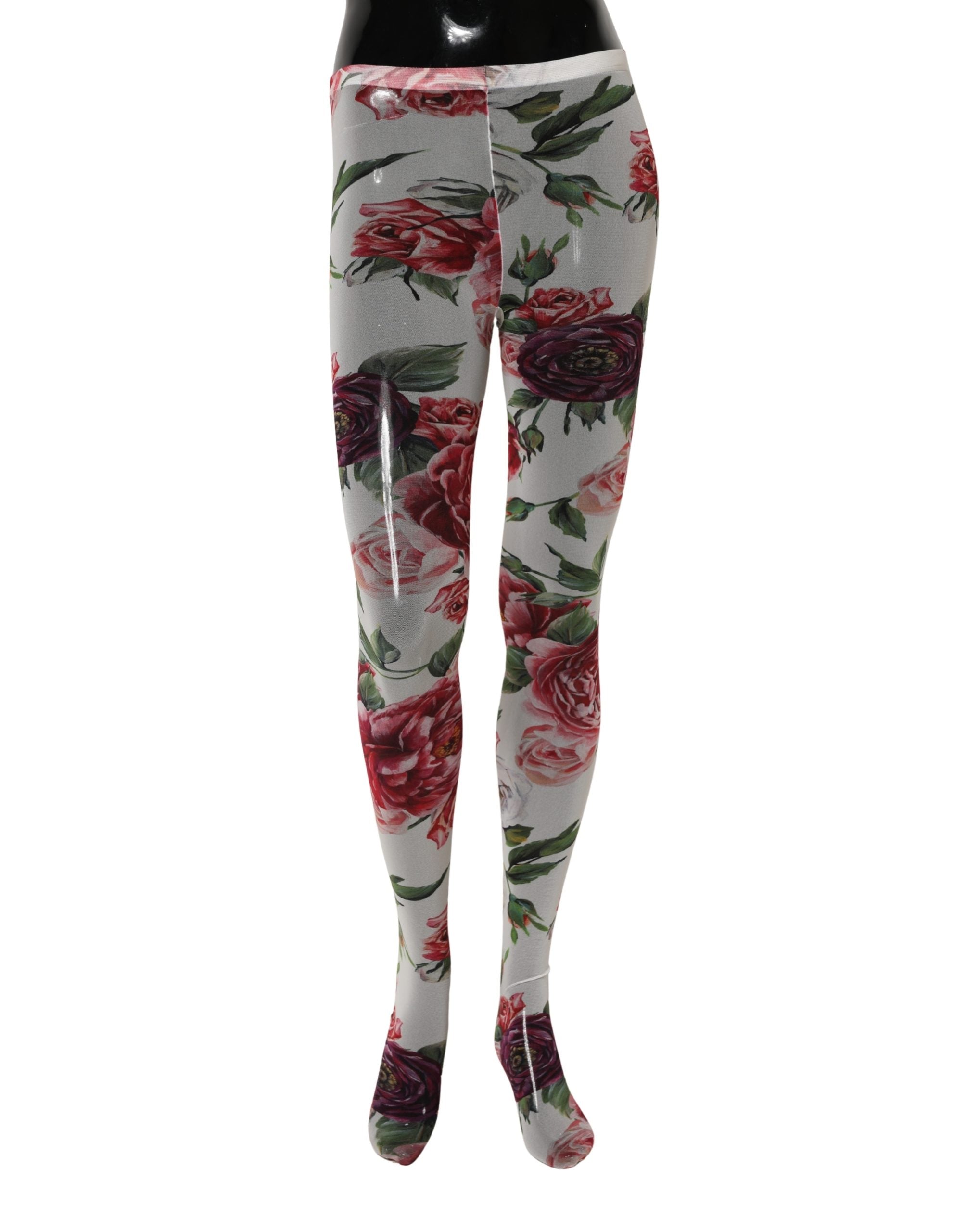 Dolce & Gabbana White Nylon Floral Print Tights Stockings Socks