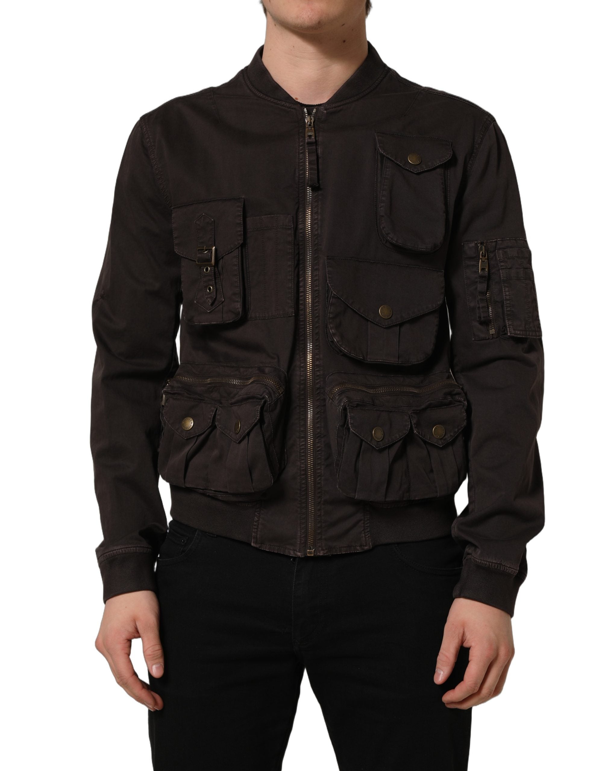 Dolce & Gabbana Brown Cotton Full Zip Men Bomber Jacket