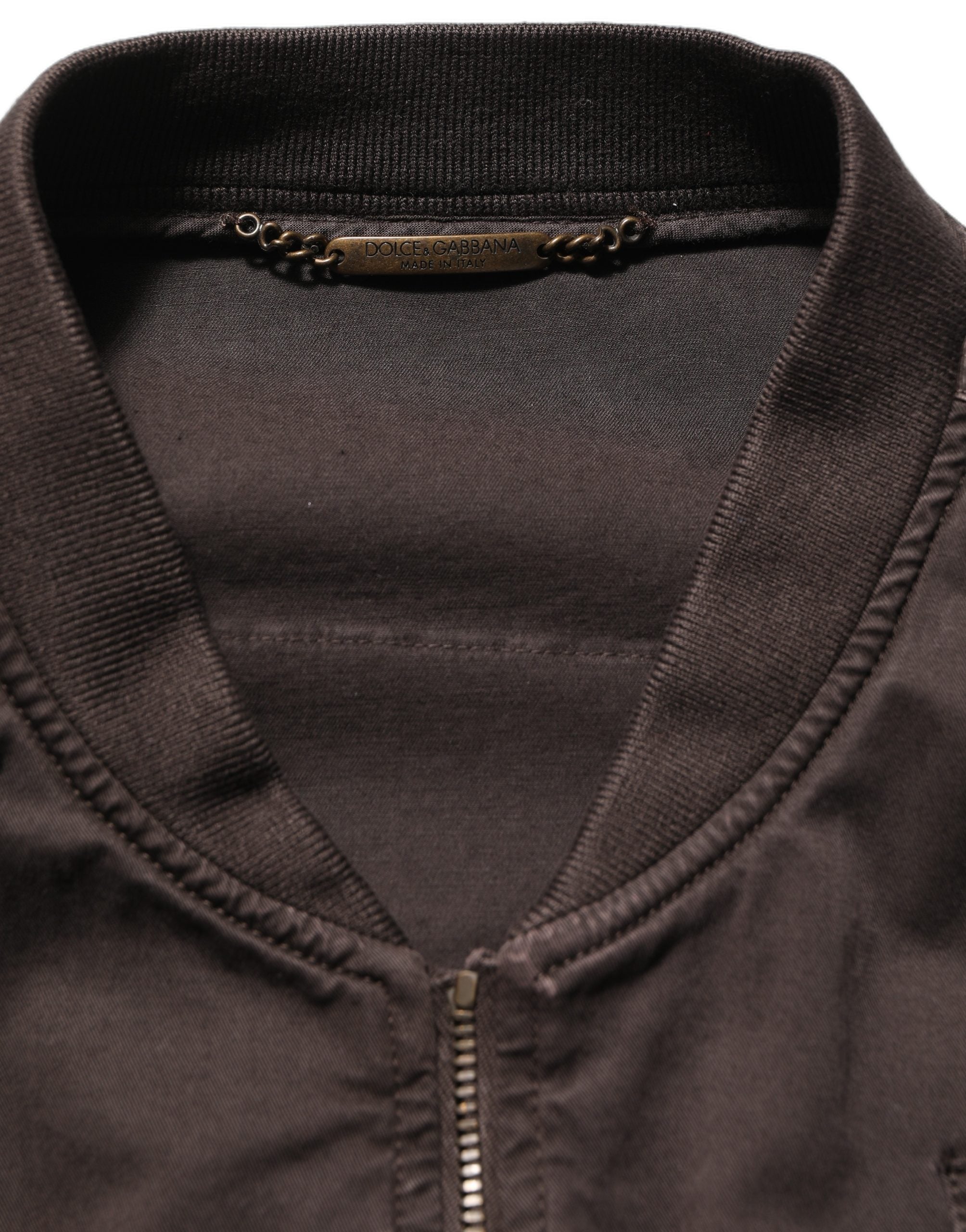 Dolce & Gabbana Brown Cotton Full Zip Men Bomber Jacket
