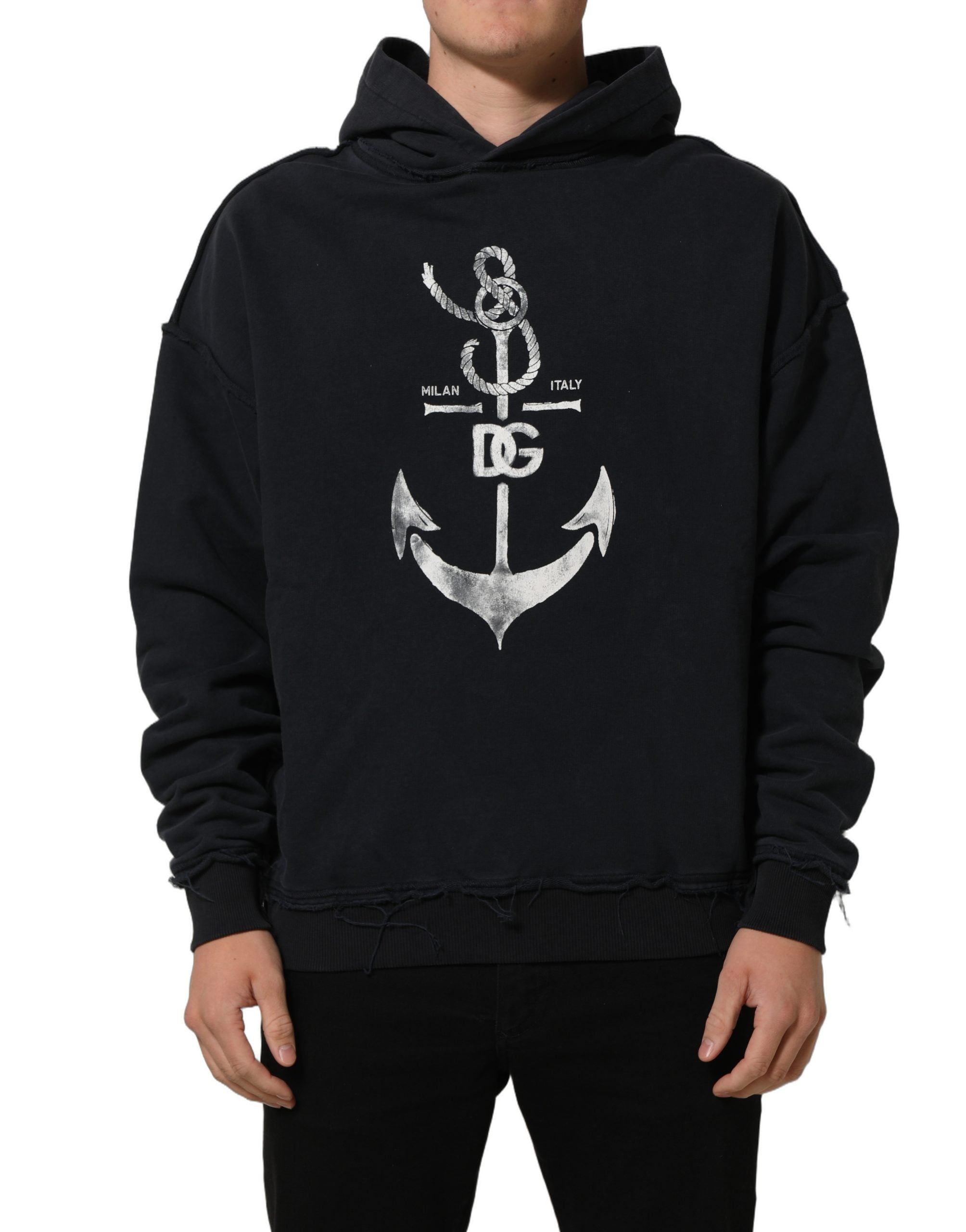 Dolce & Gabbana Black Anchor Print Hooded Sweatshirt Sweater