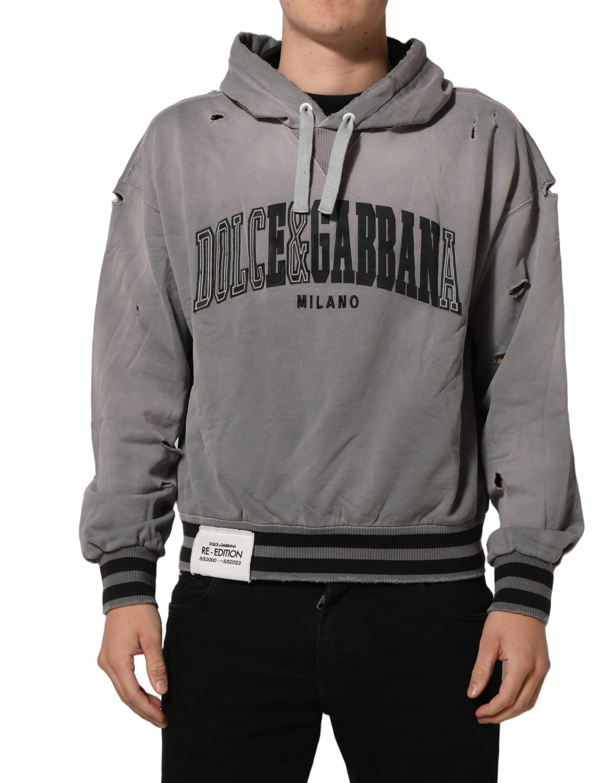 Dolce & Gabbana Gray Graphic Hooded Sweatshirt Men Sweater
