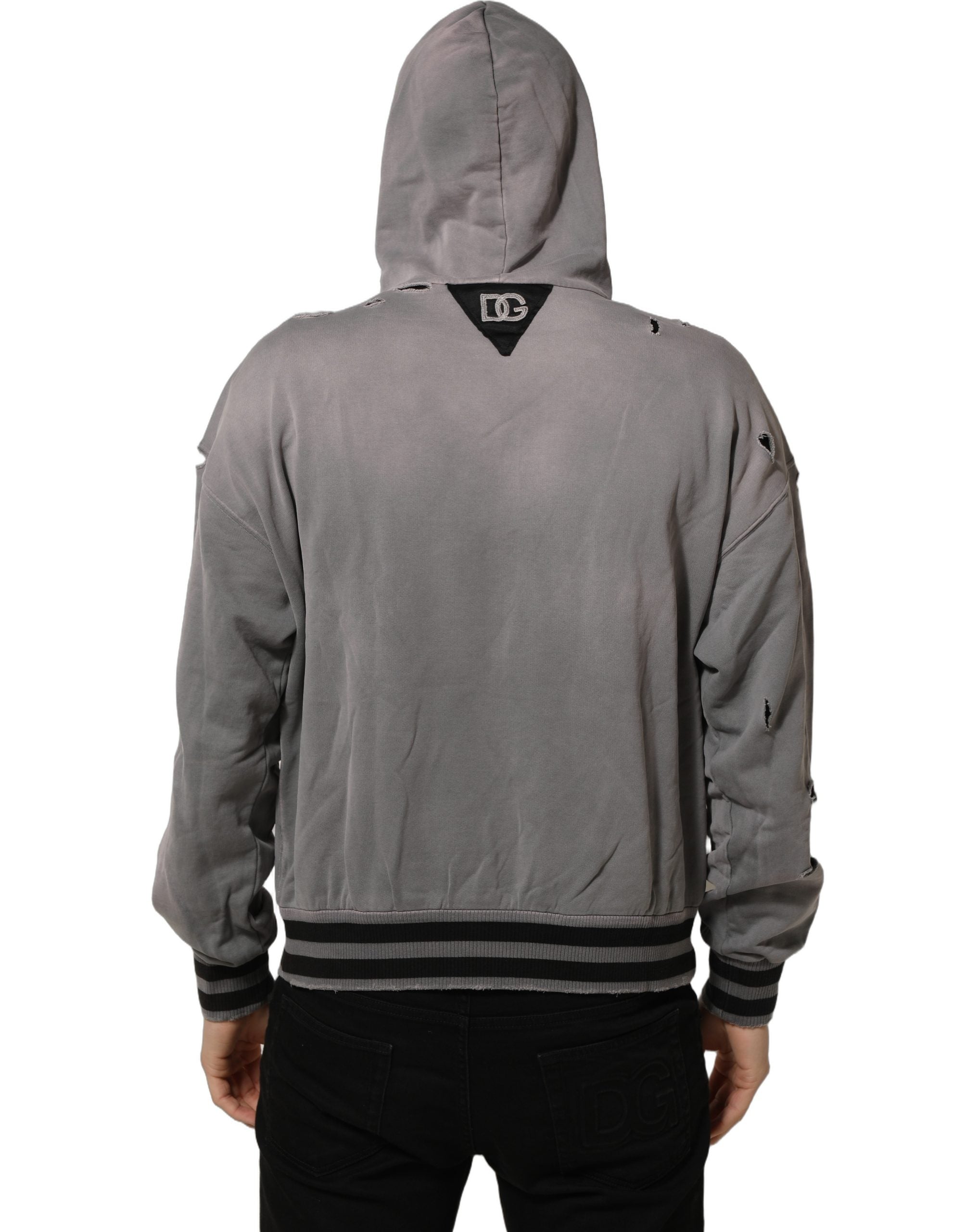 Dolce & Gabbana Gray Graphic Hooded Sweatshirt Men Sweater