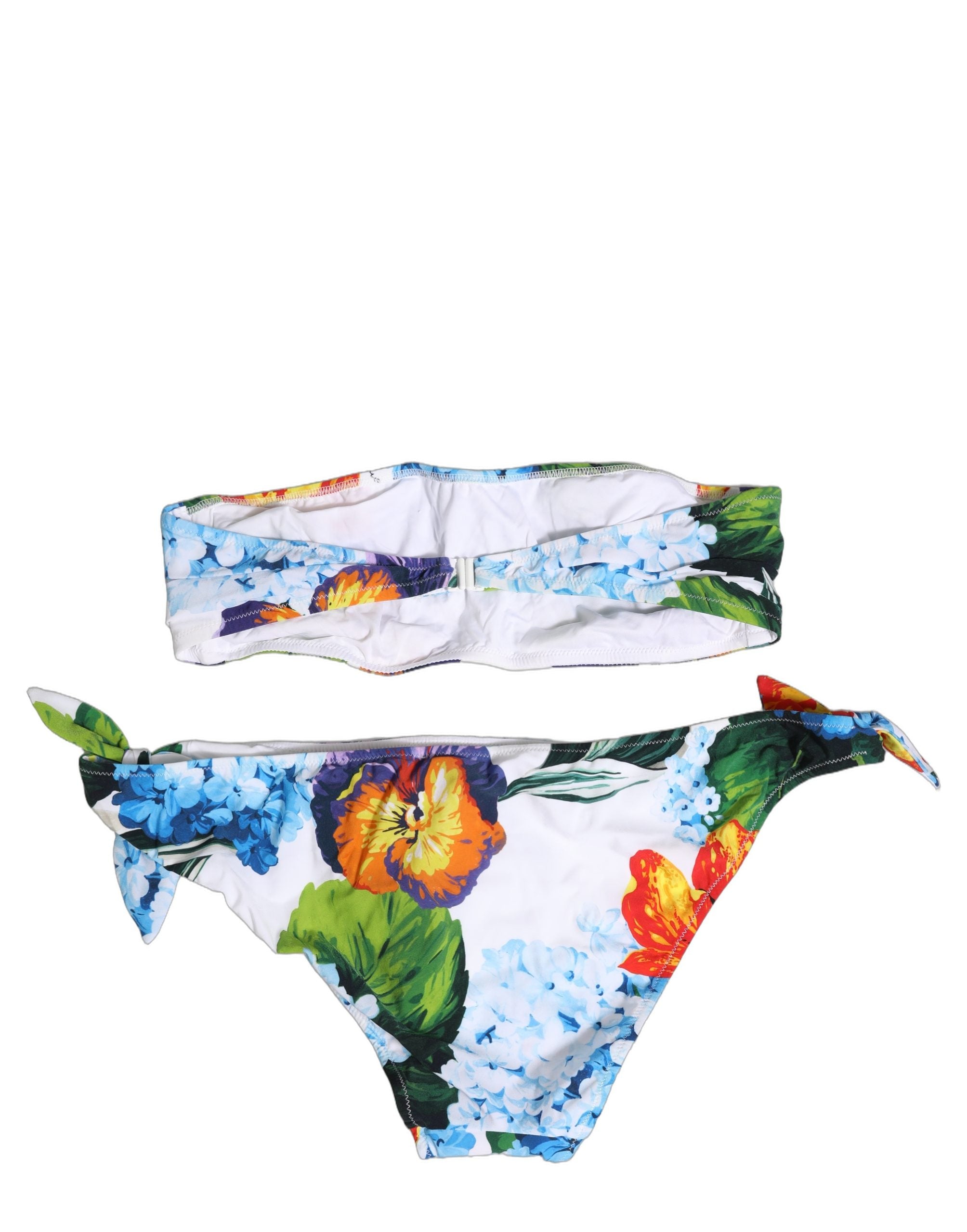 Dolce & Gabbana White Floral Bandeau Brief Two Piece Swimwear