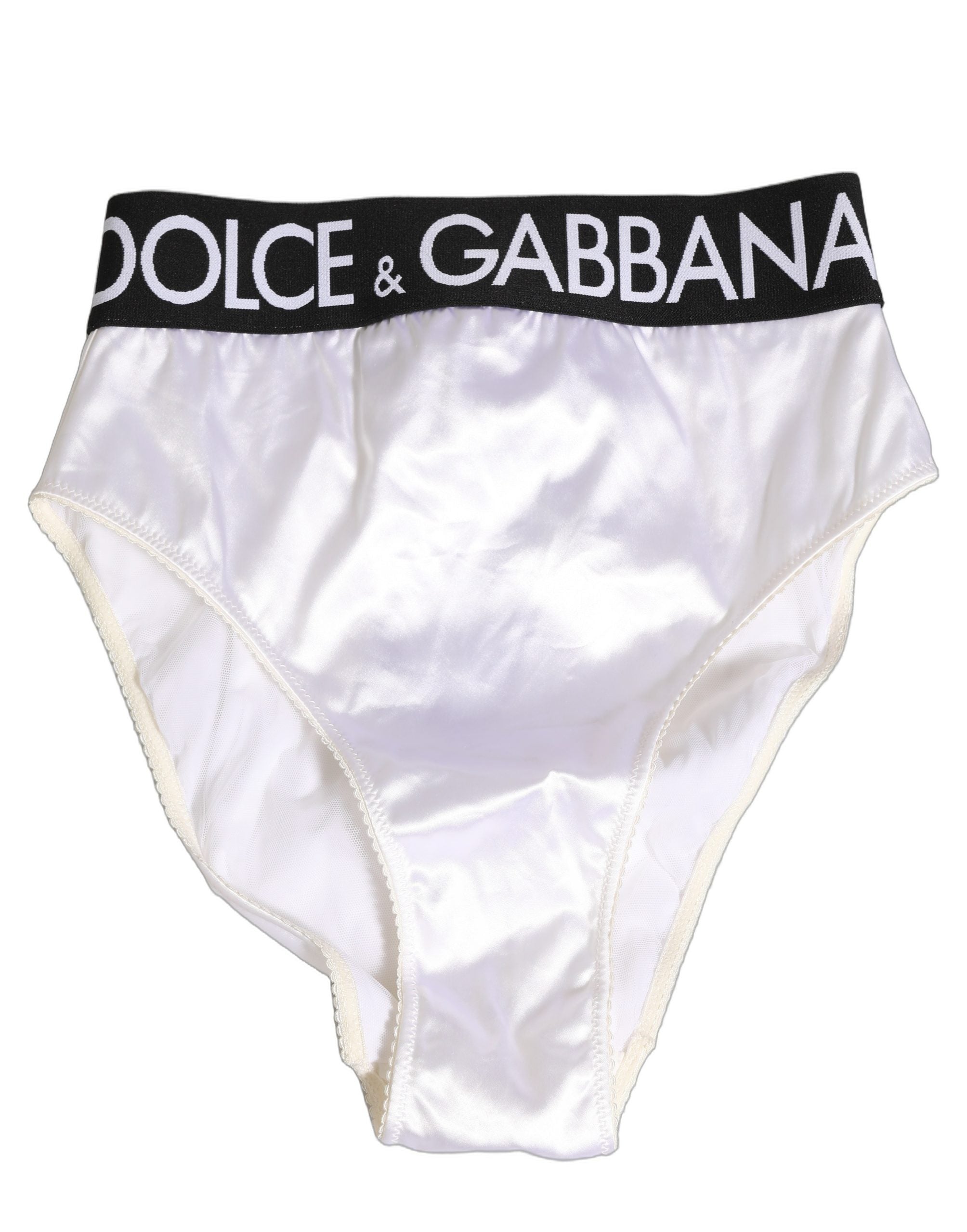 Dolce & Gabbana White Satin High-Waist Brief Logo Women Underwear