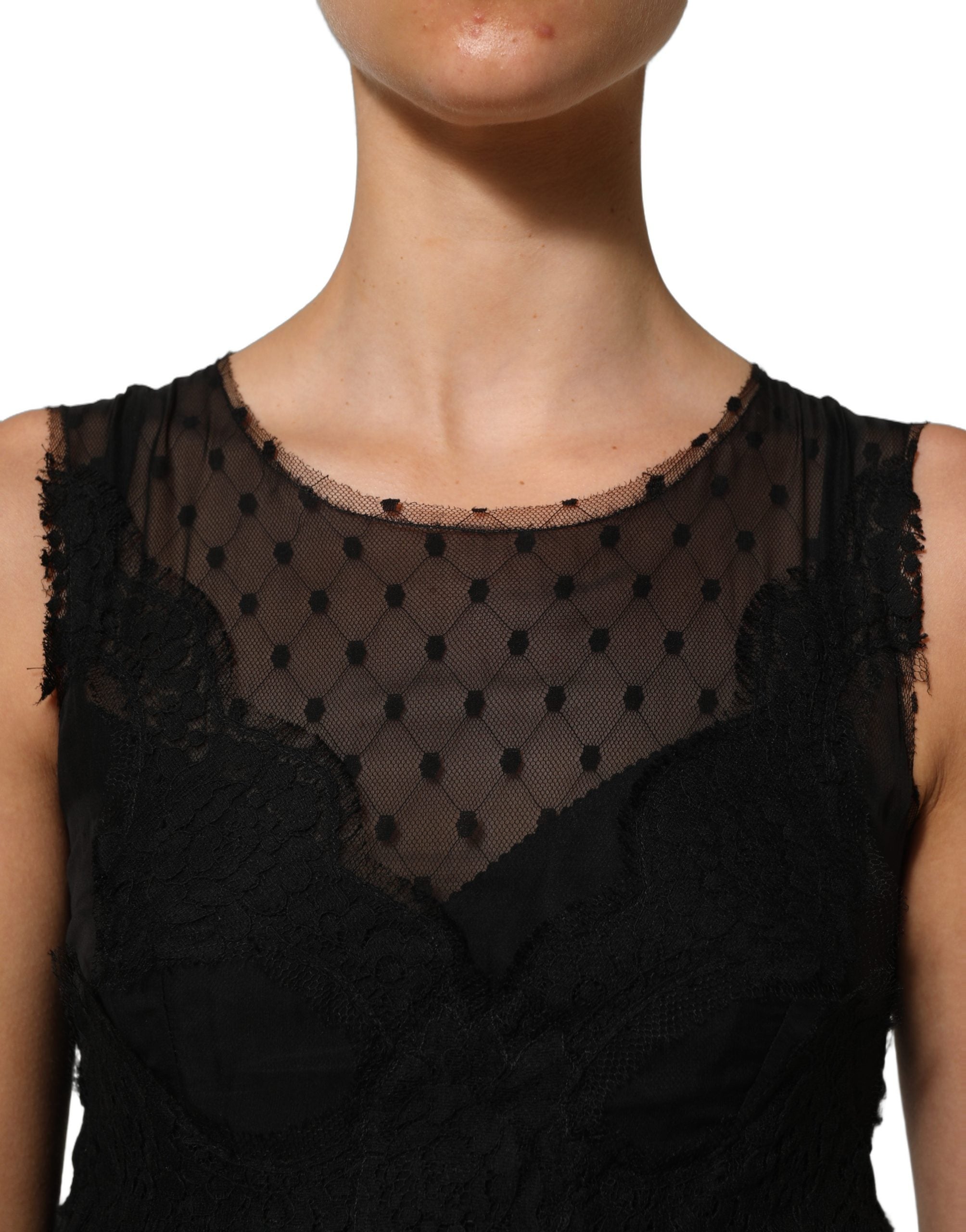 Dolce & Gabbana Black Lace Trim Sleeveless A-line Mini Dress