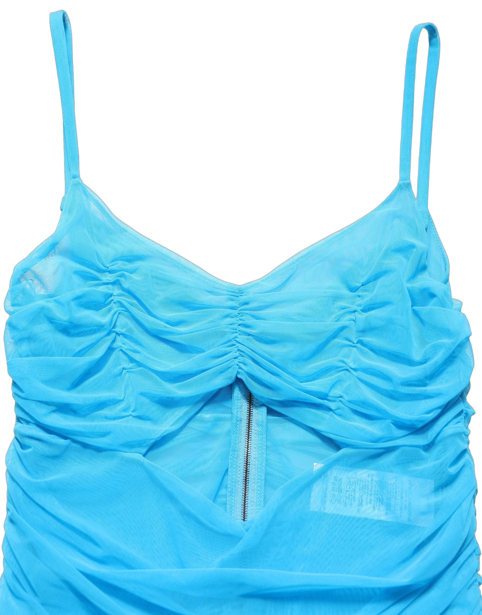 Dolce & Gabbana Blue Nylon Pleated Chiffon CutOut Gown Dress