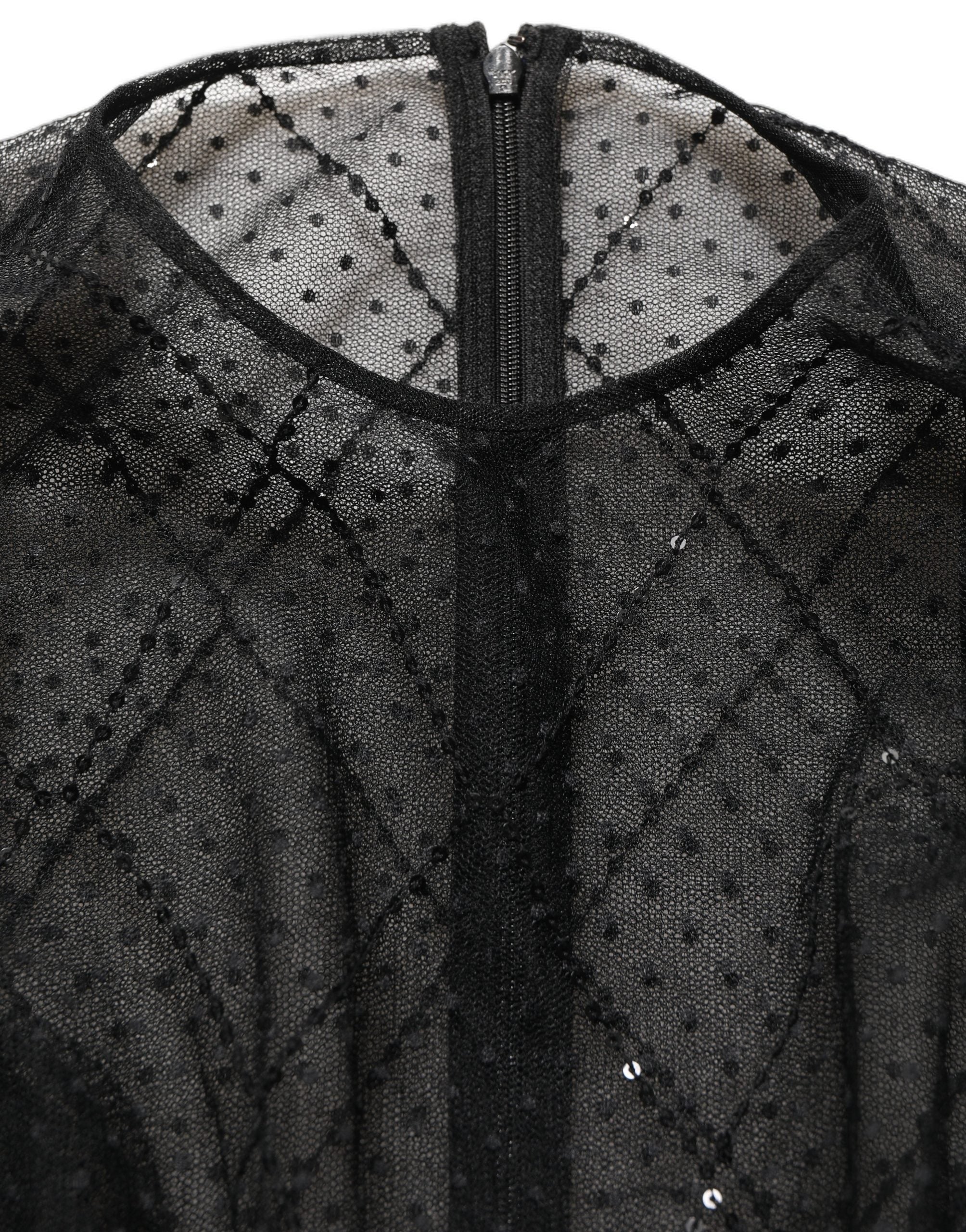 Dolce & Gabbana Black Mesh Lace Long Sleeved Maxi Gown Dress
