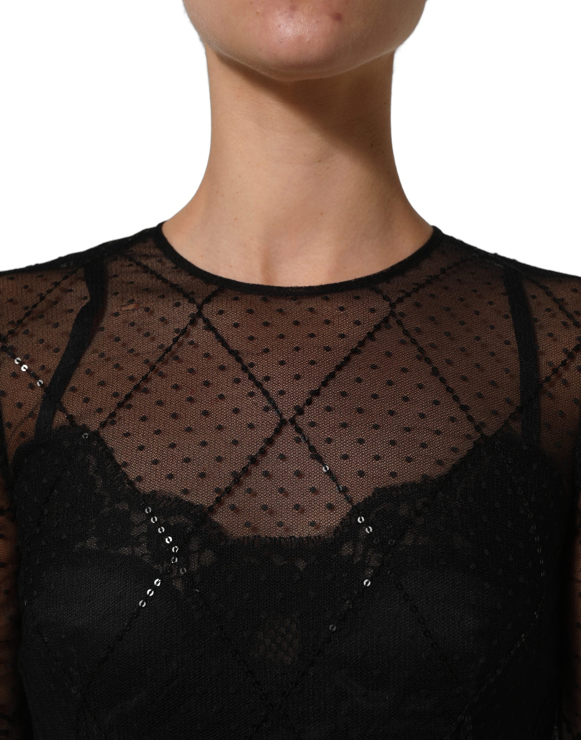 Dolce & Gabbana Black Mesh Lace Long Sleeved Maxi Gown Dress