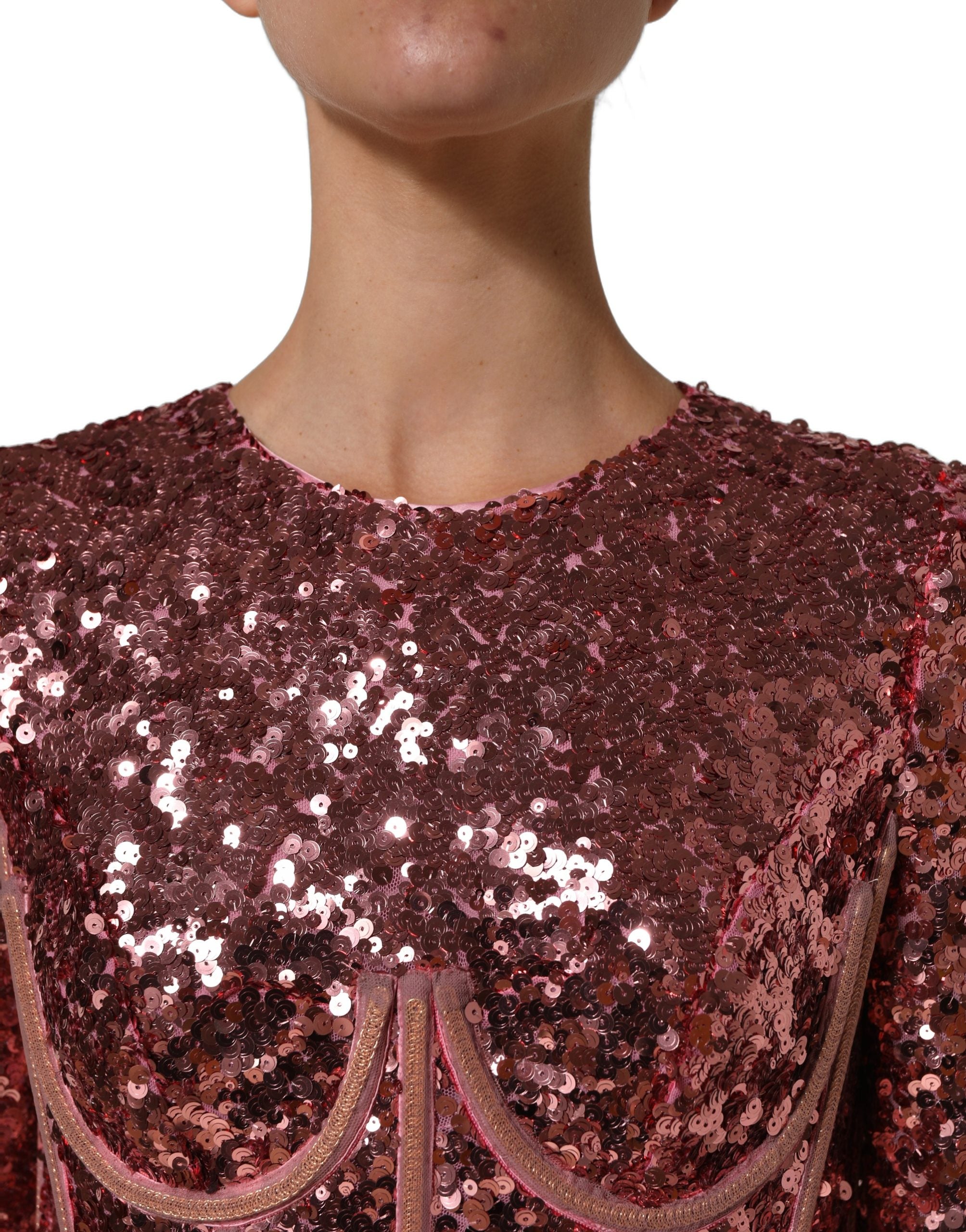 Dolce & Gabbana Pink Long Sequined Corset Detailing Gown Dress