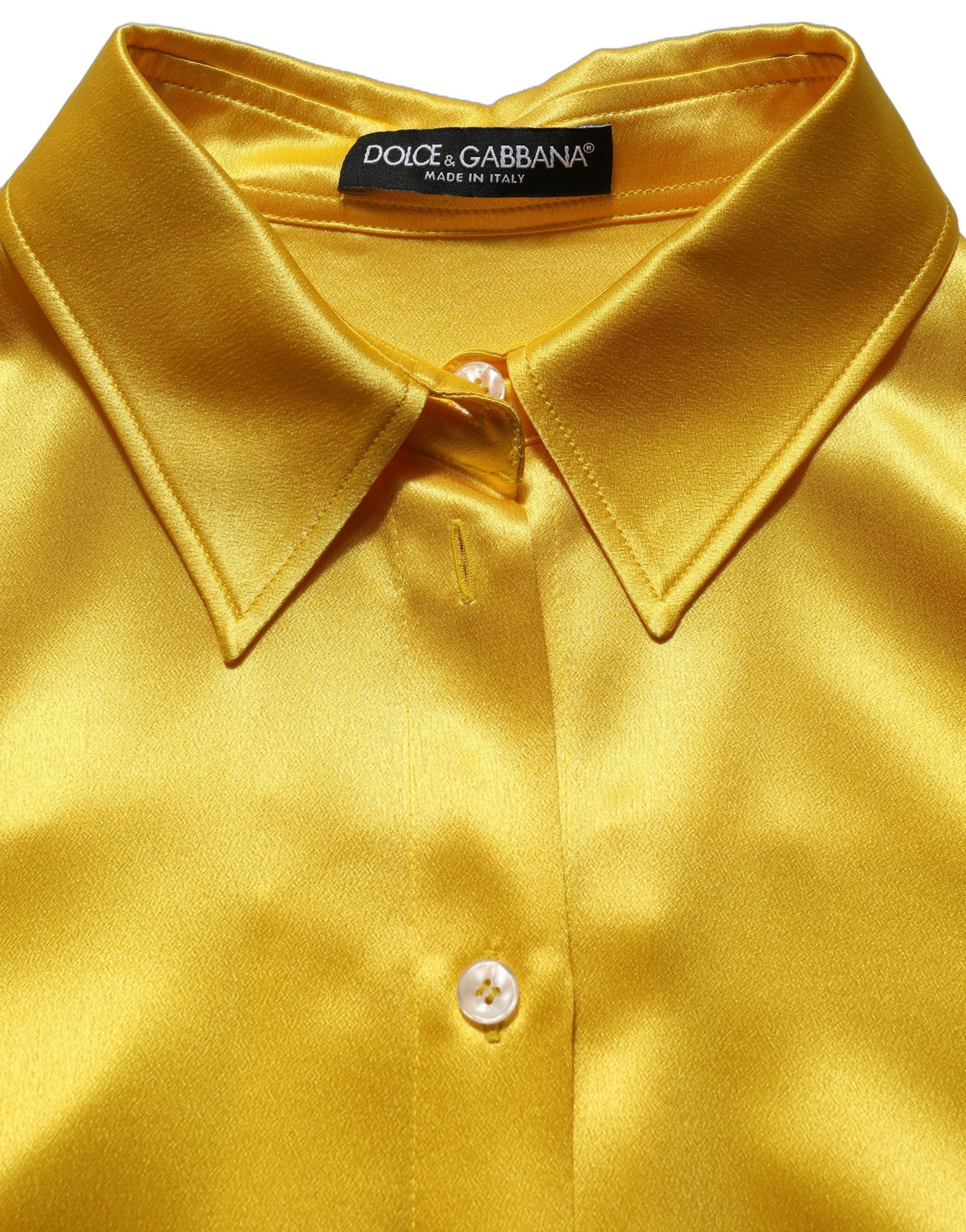 Dolce & Gabbana Yellow Silk Collared Button Down Maxi Dress