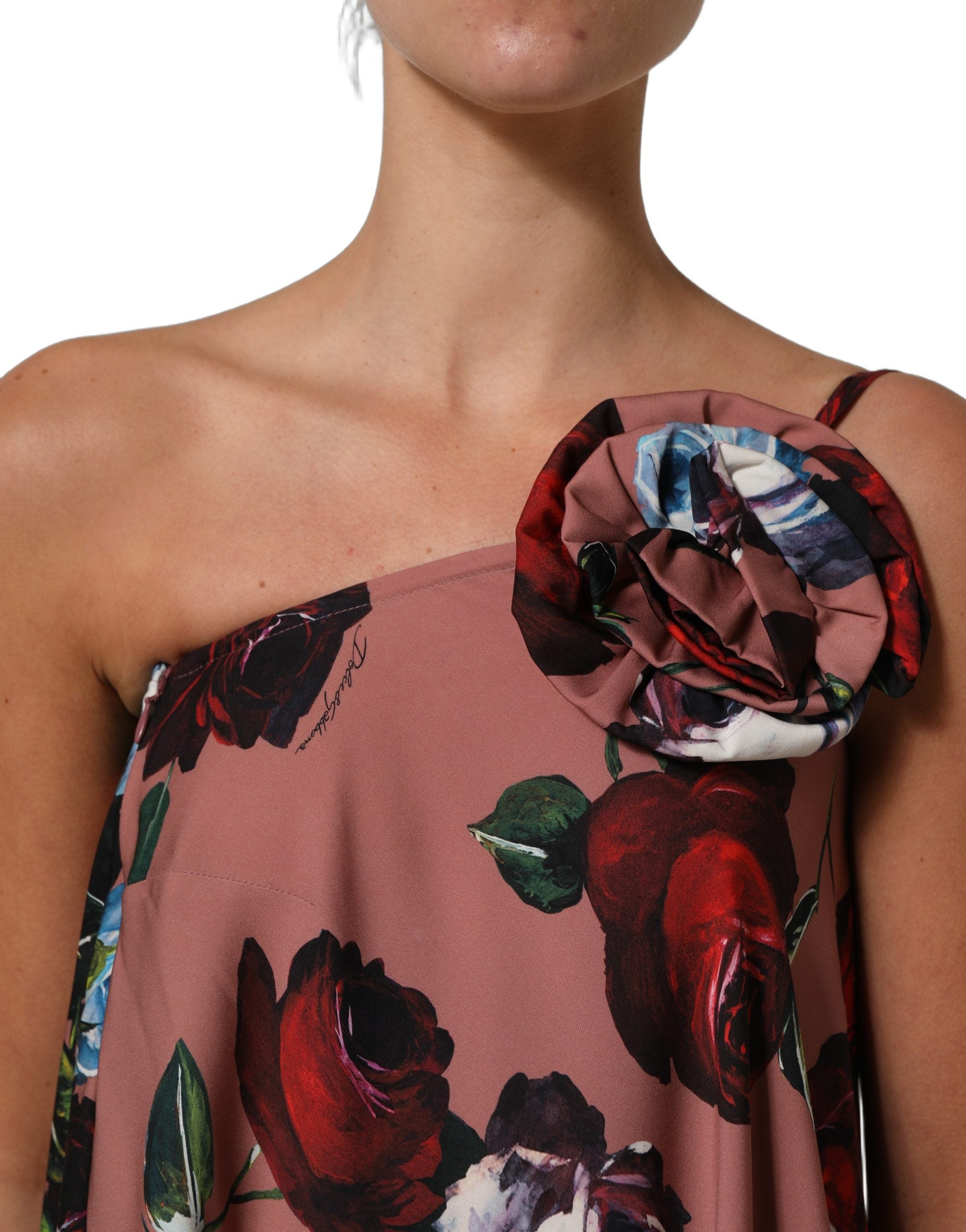 Dolce & Gabbana Dusty Pink Silk Floral OneShoulder Maxi Dress