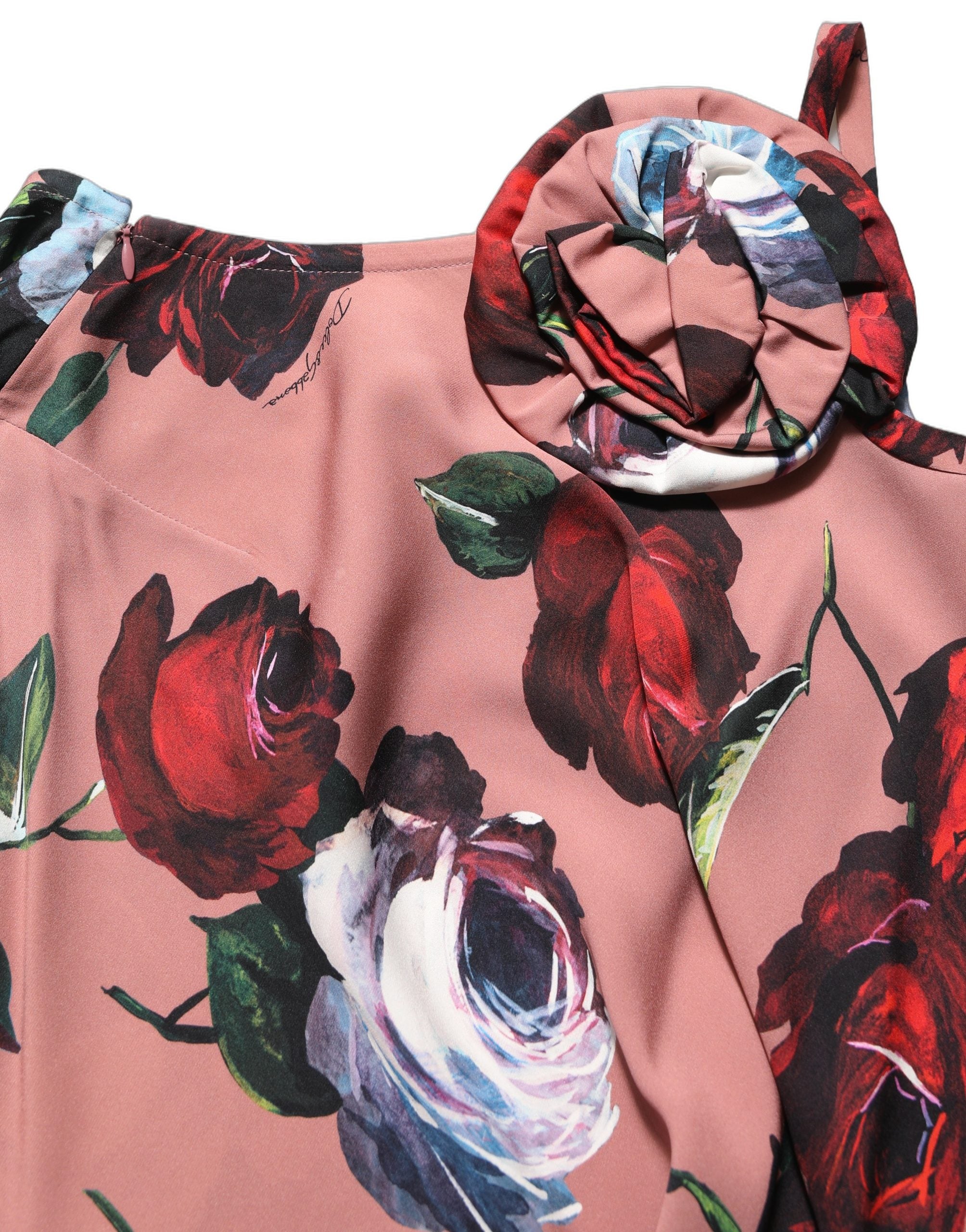 Dolce & Gabbana Dusty Pink Silk Floral OneShoulder Maxi Dress