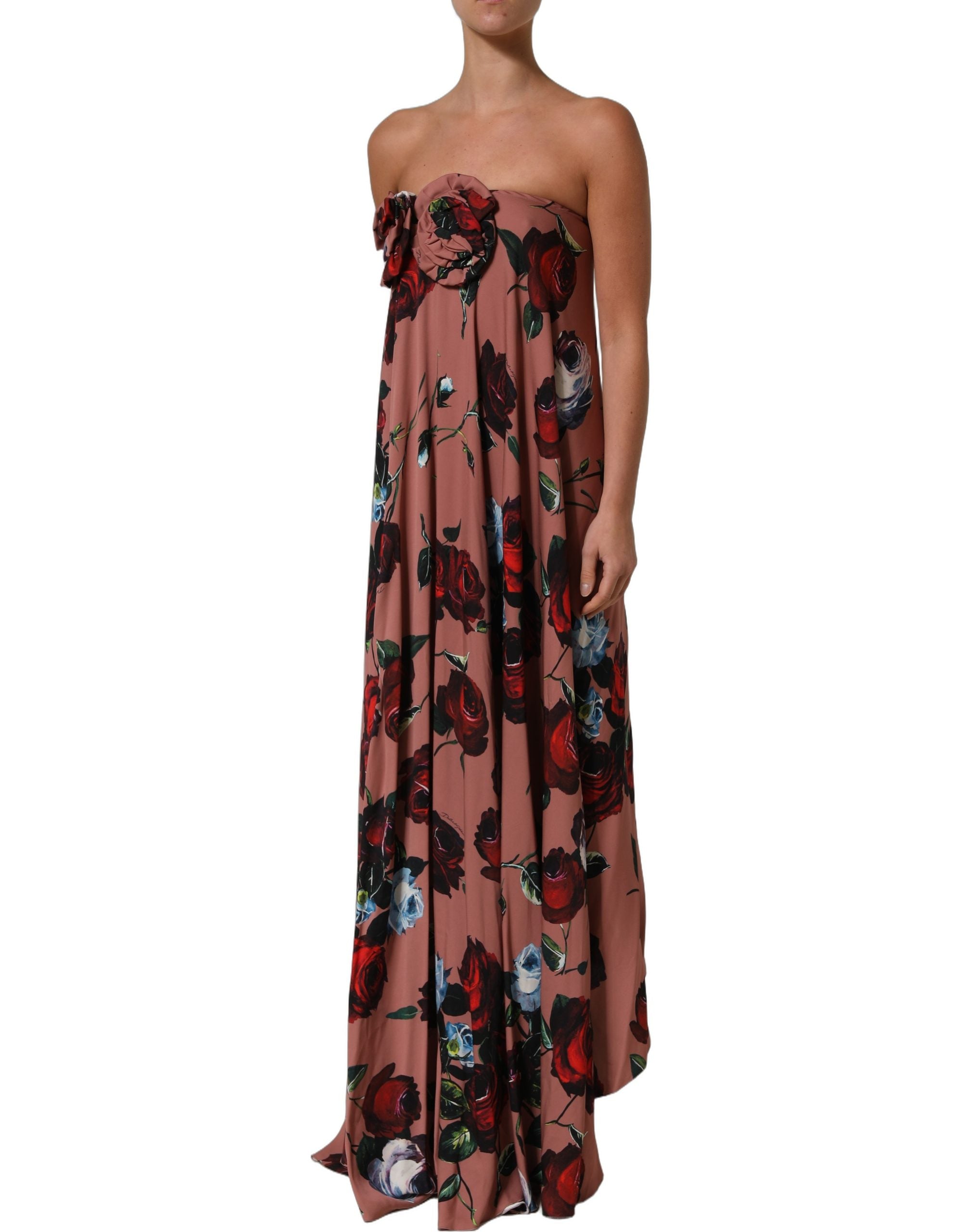 Dolce & Gabbana Dusty Pink Silk Floral Strapless Maxi Dress