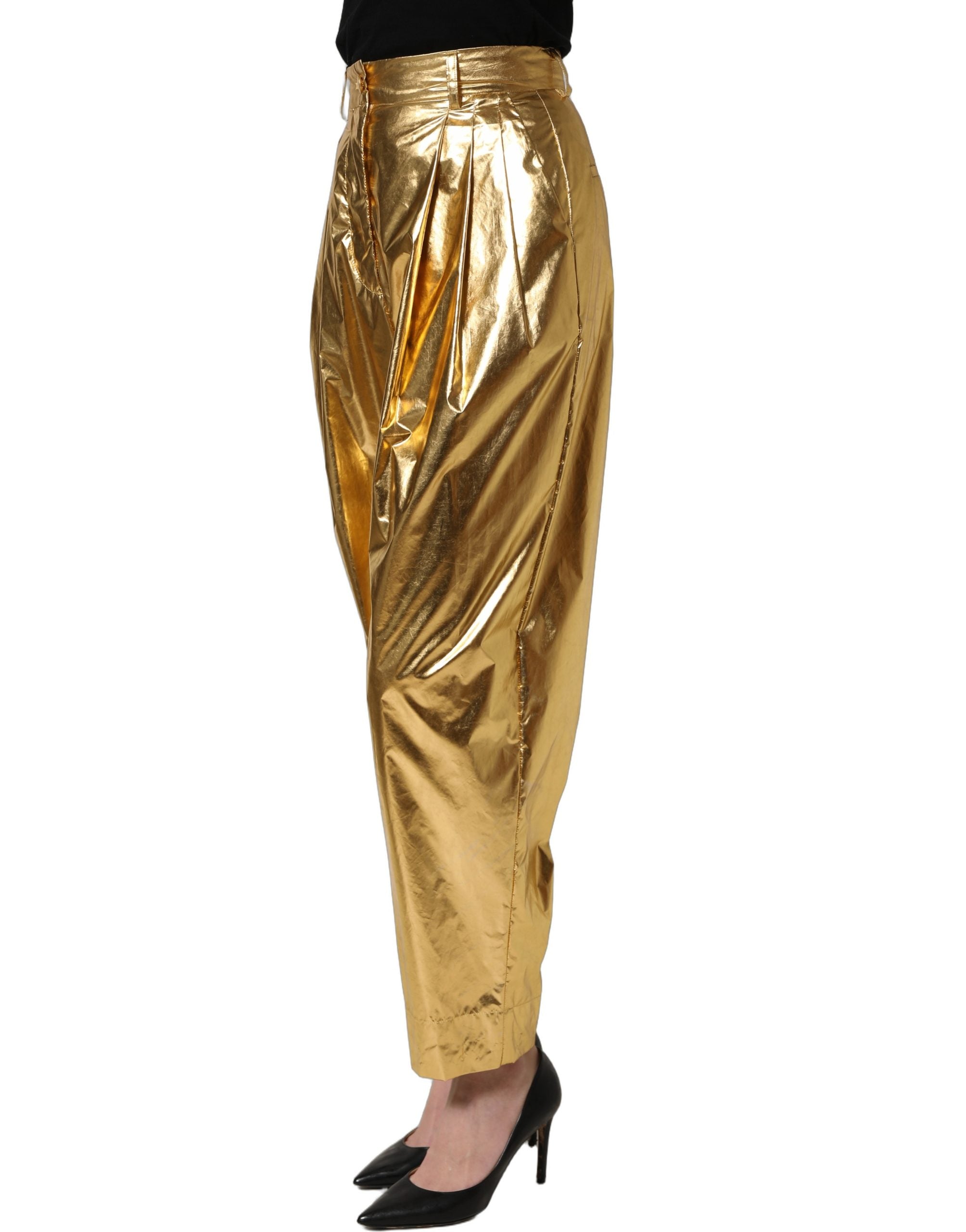 Dolce & Gabbana Metallic Gold High Waist Pleated Tapered Pants
