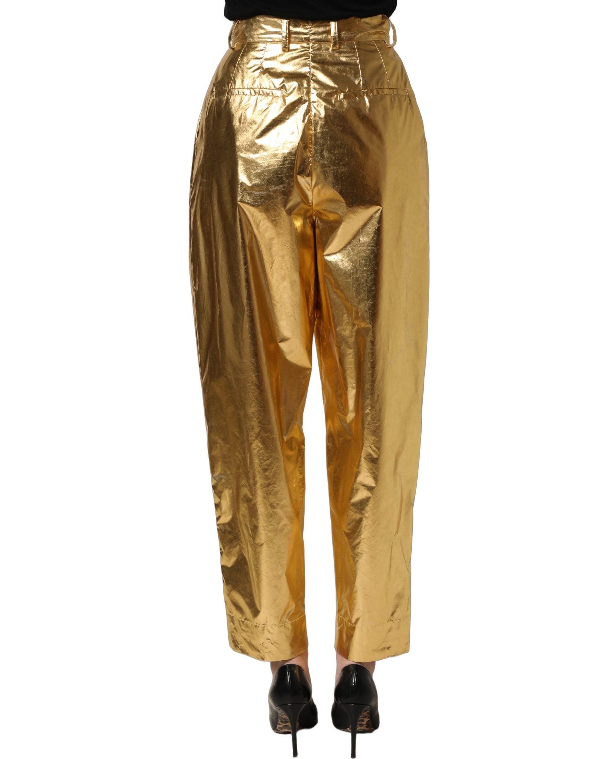 Dolce & Gabbana Metallic Gold High Waist Pleated Tapered Pants