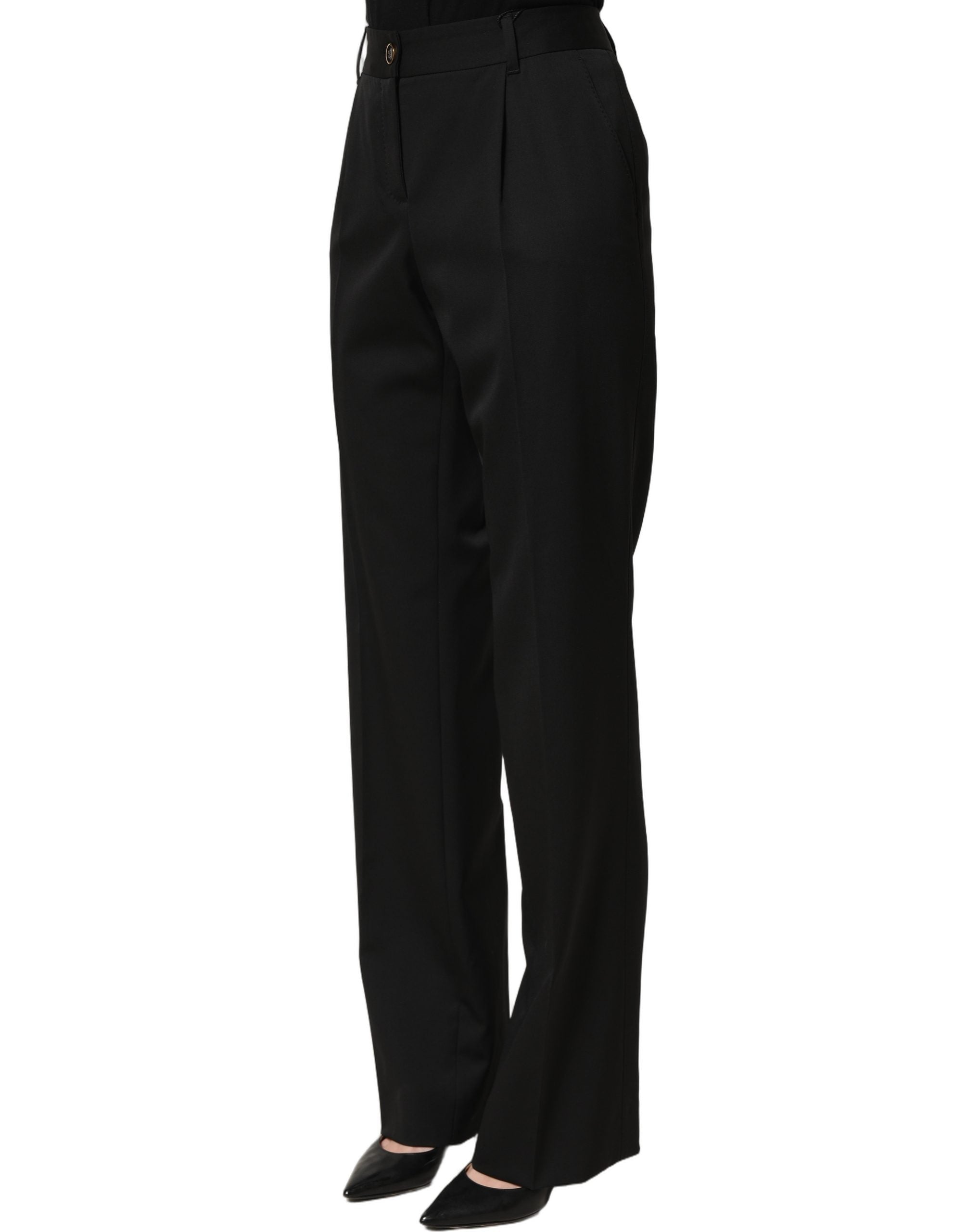 Dolce & Gabbana Black High Waist Straight Dress Trouser Pants