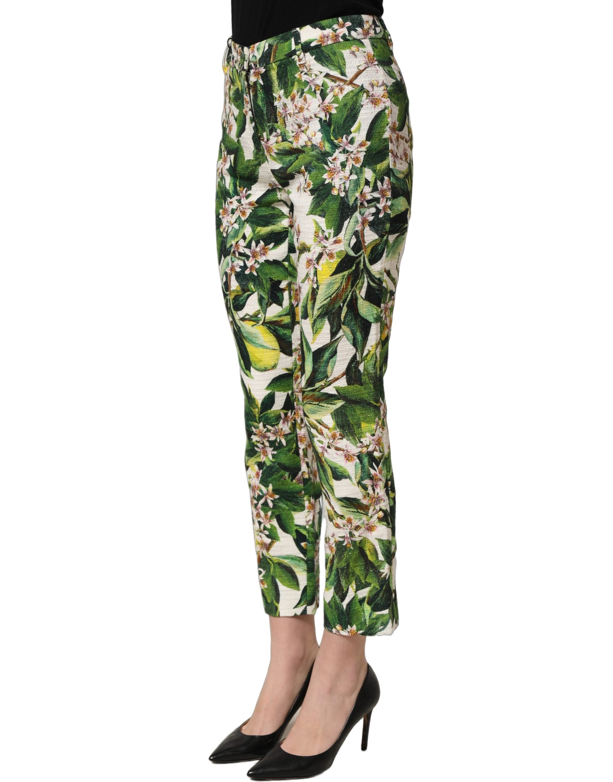 Dolce & Gabbana White Floral Print Cropped Straight Pants