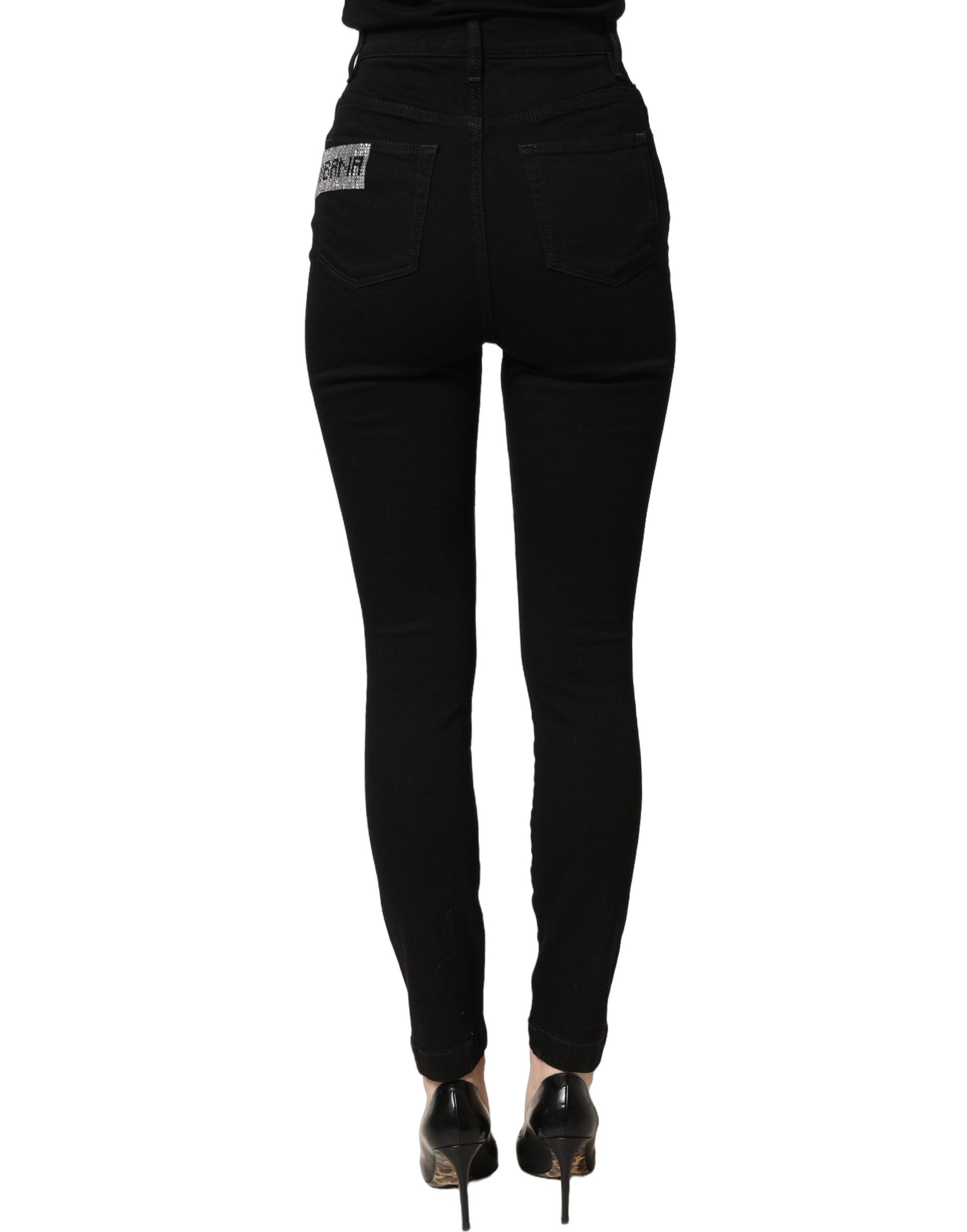 Dolce & Gabbana Black Grace Rhinestone HighWaist Denim Jeans