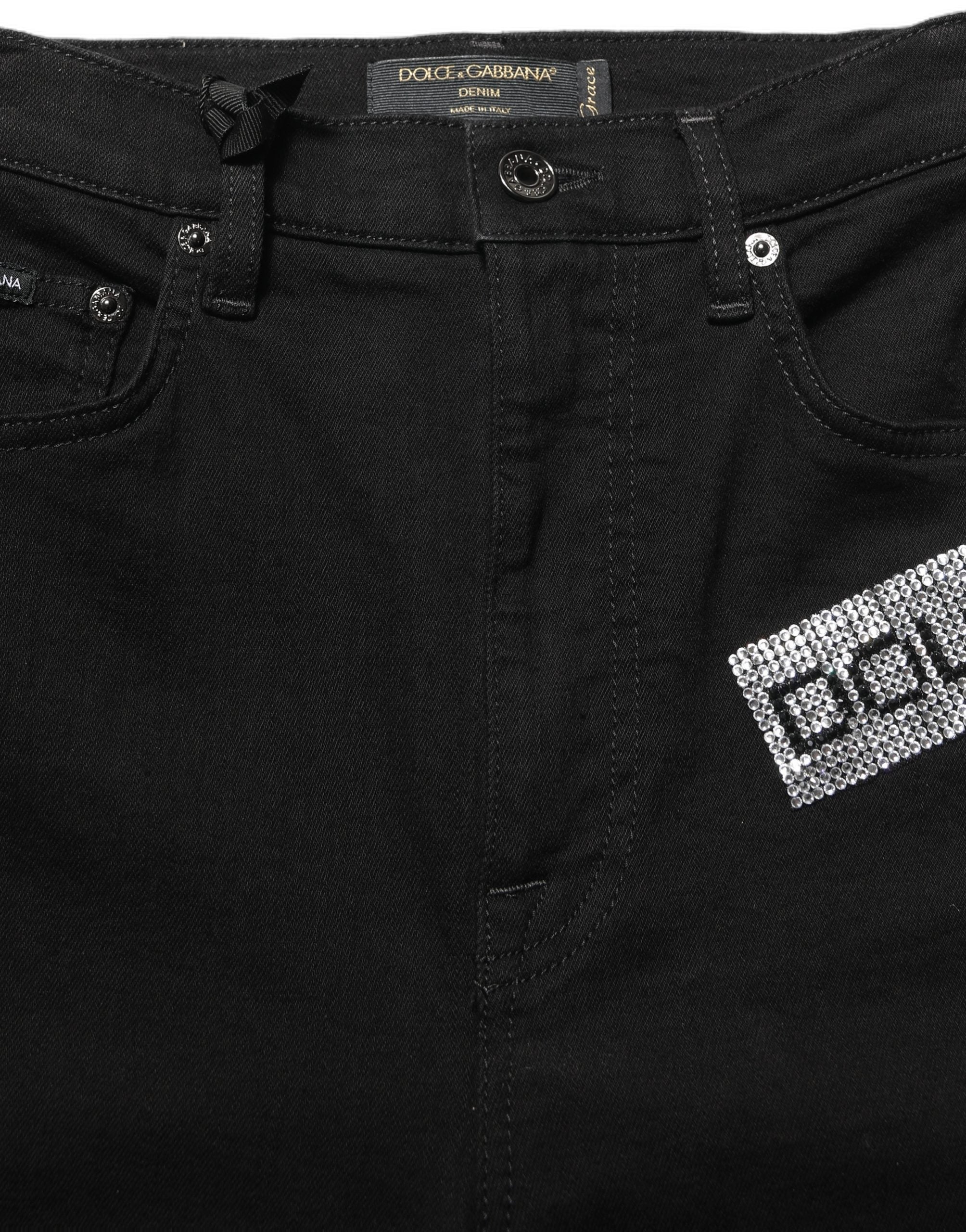 Dolce & Gabbana Black Grace Rhinestone HighWaist Denim Jeans