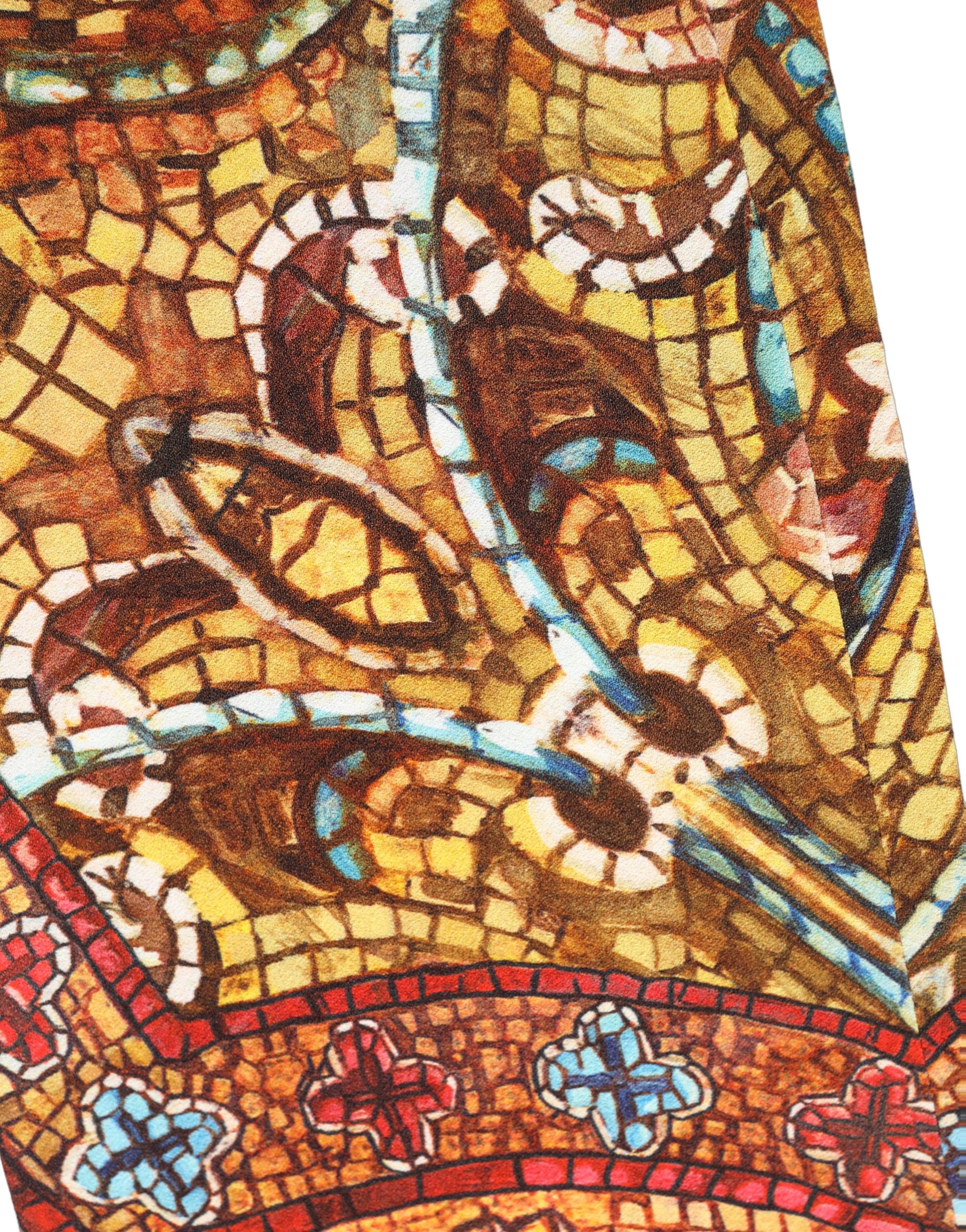 Dolce & Gabbana Multicolor Mosaic Print Crepe Cropped Trouser Pants