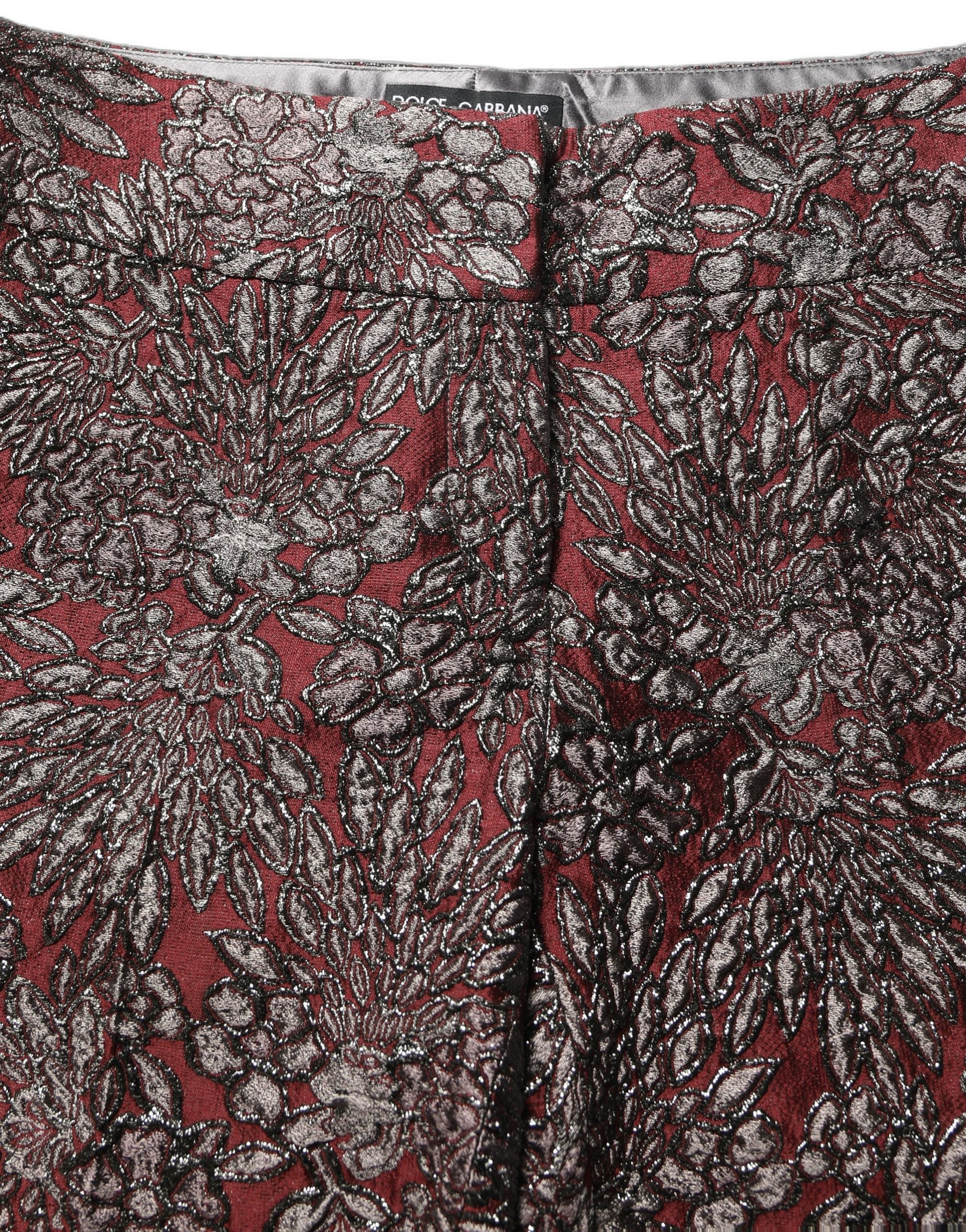 Dolce & Gabbana Burgundy Grey Floral Jacquard Straight Pants