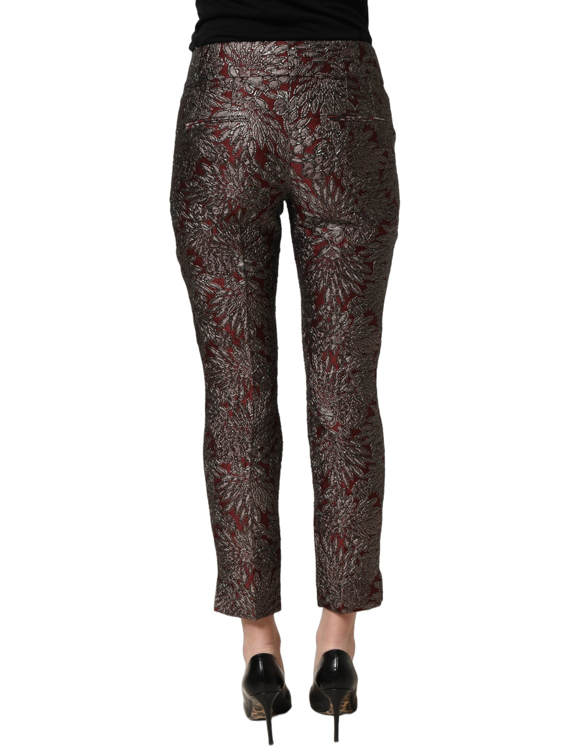 Dolce & Gabbana Burgundy Grey Floral Jacquard Straight Pants