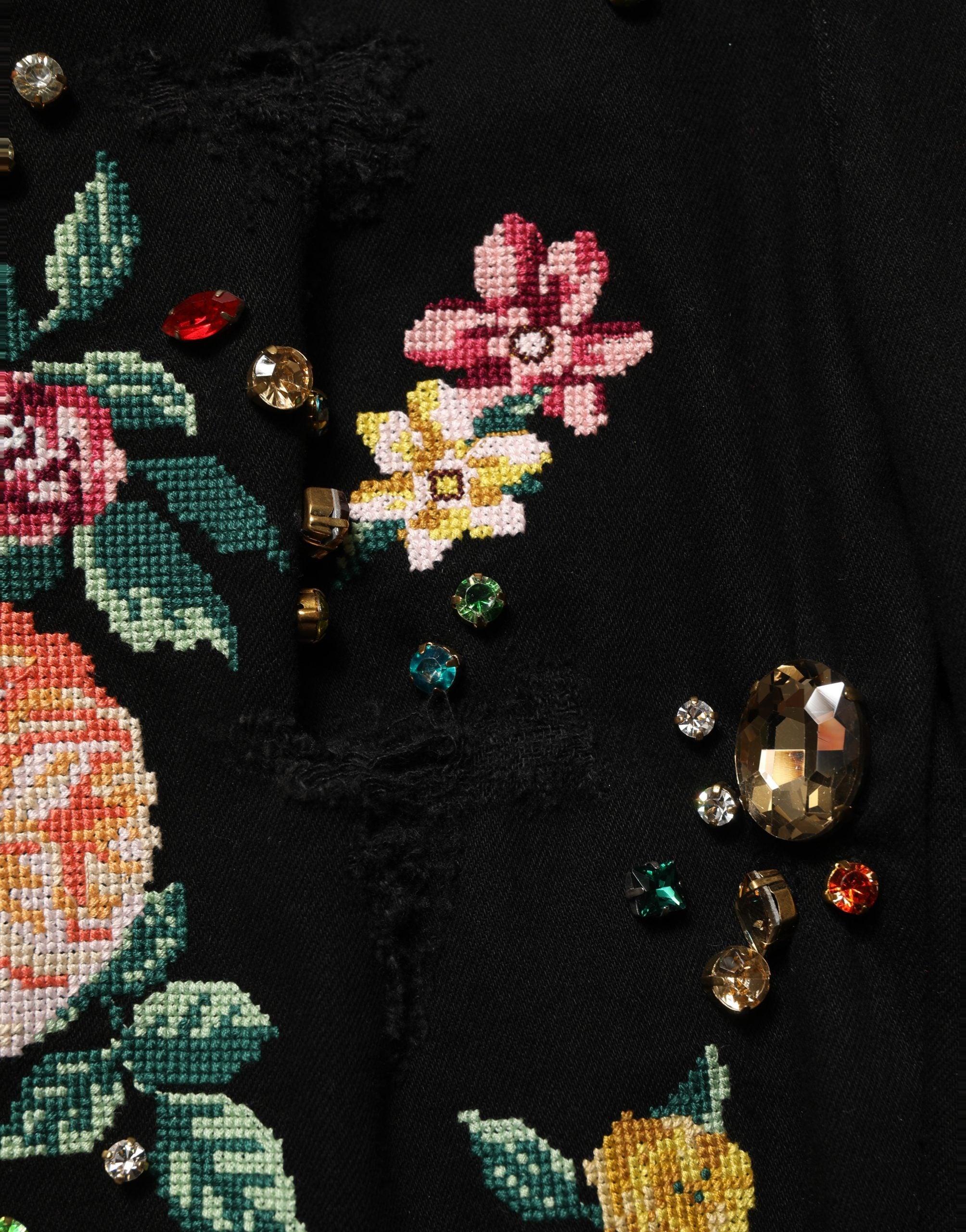 Dolce & Gabbana Black Floral Cotton High Waist Tapered Pants