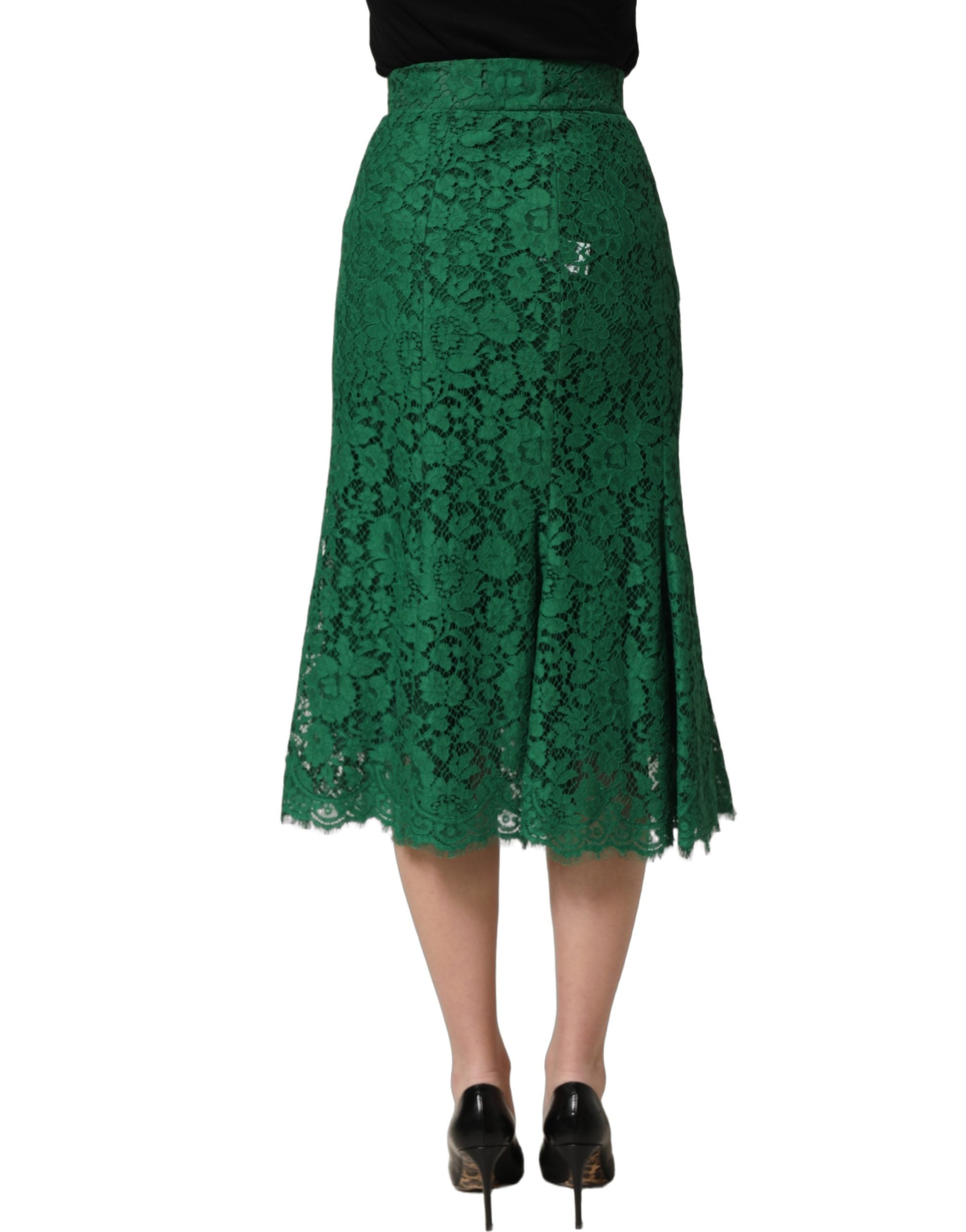 Dolce & Gabbana Green Lace High Waist Mermaid Midi Skirt