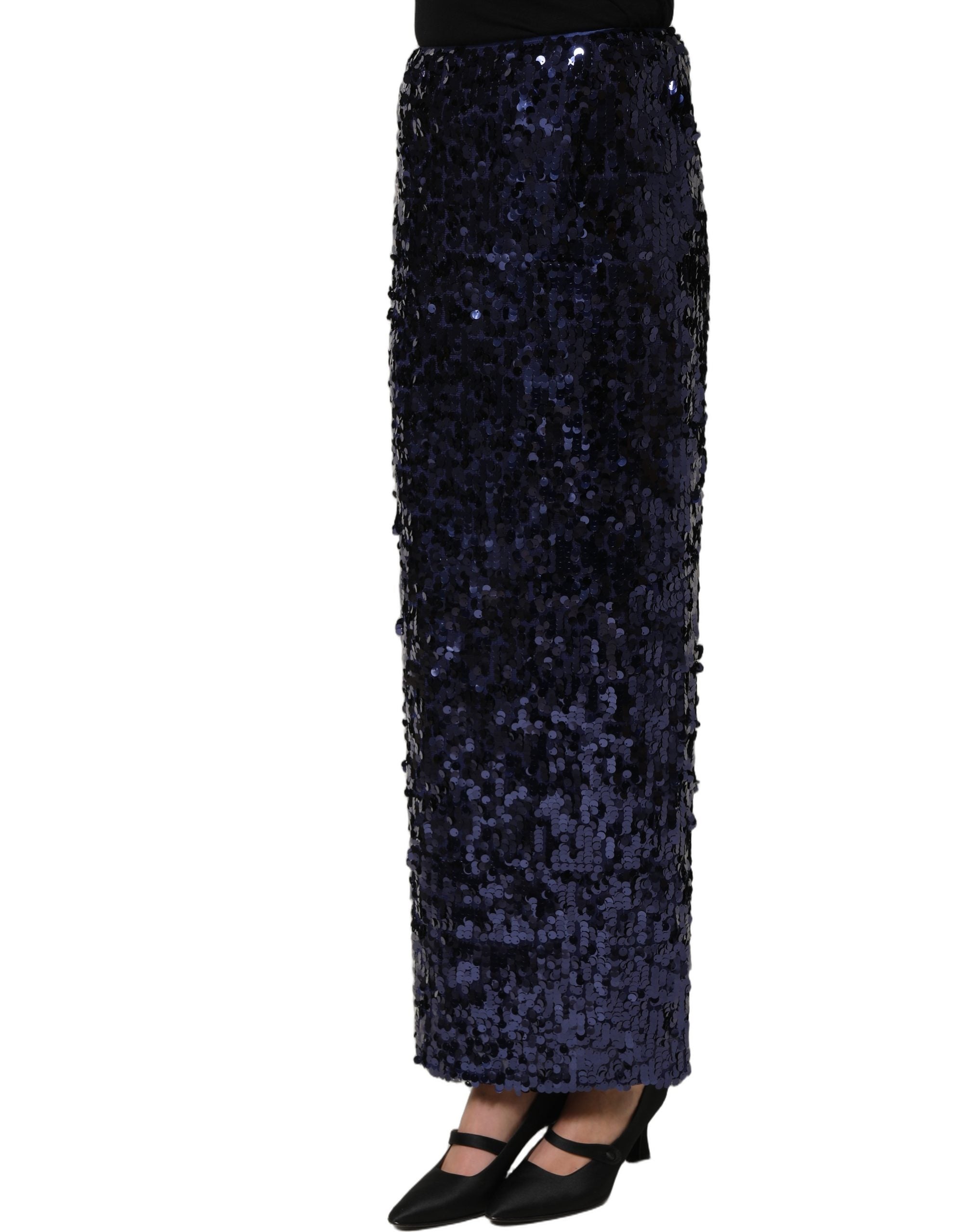 Dolce & Gabbana Blue Sequin High Waist PencilCut Midi Skirt