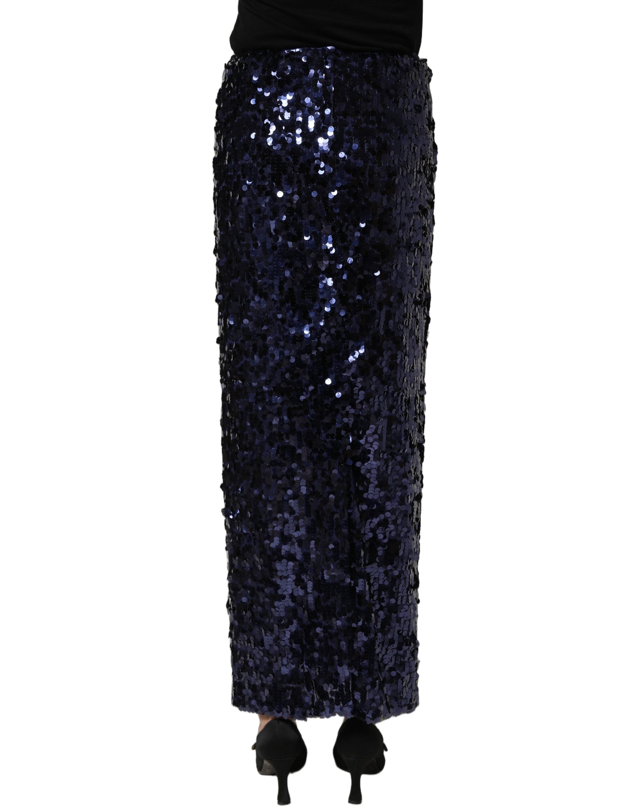 Dolce & Gabbana Blue Sequin High Waist PencilCut Midi Skirt