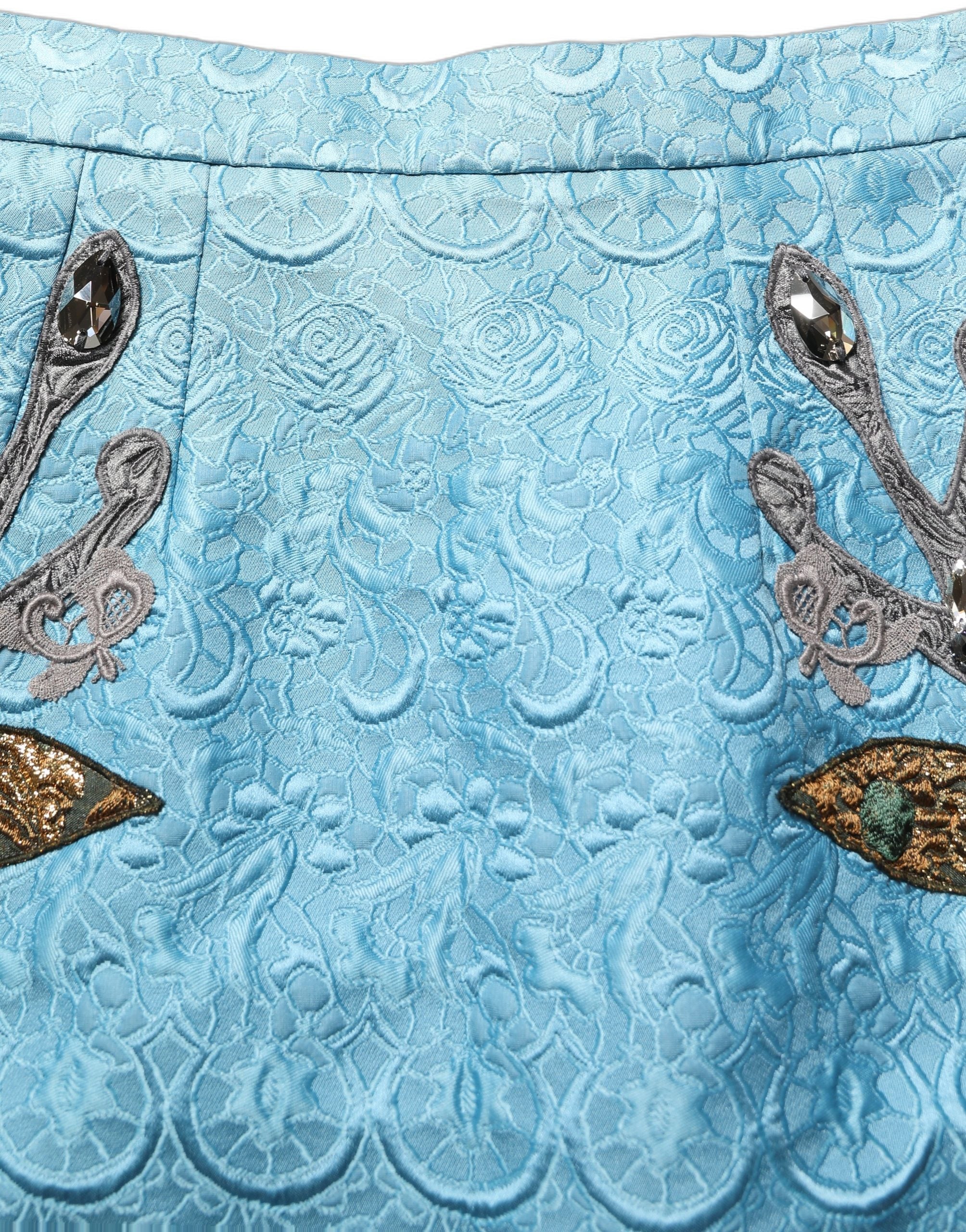 Dolce & Gabbana Blue Jacquard Embroidered A-line Midi Skirt
