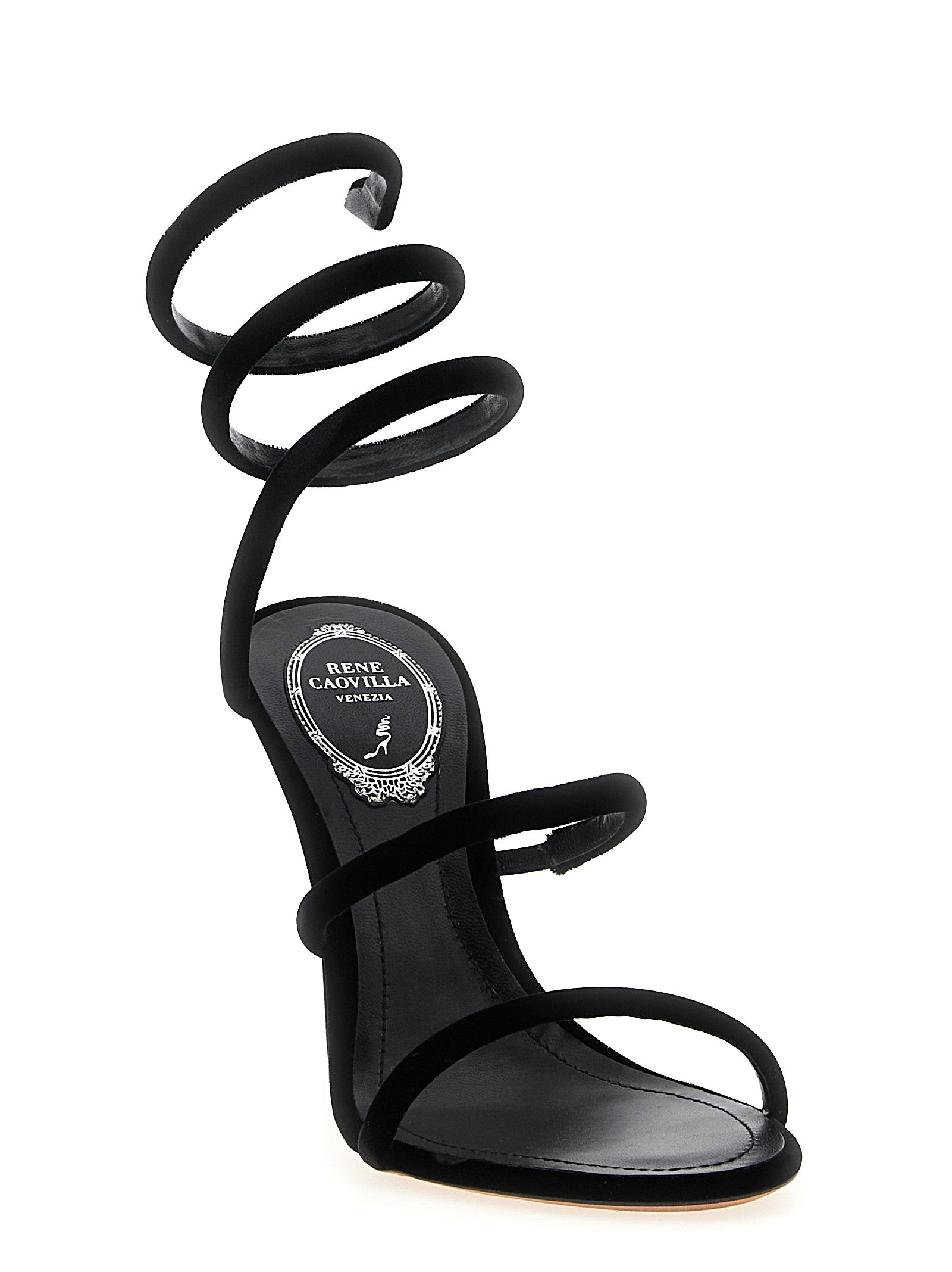 RENE CAOVILLA Black Textile Stiletto Heel Sandals